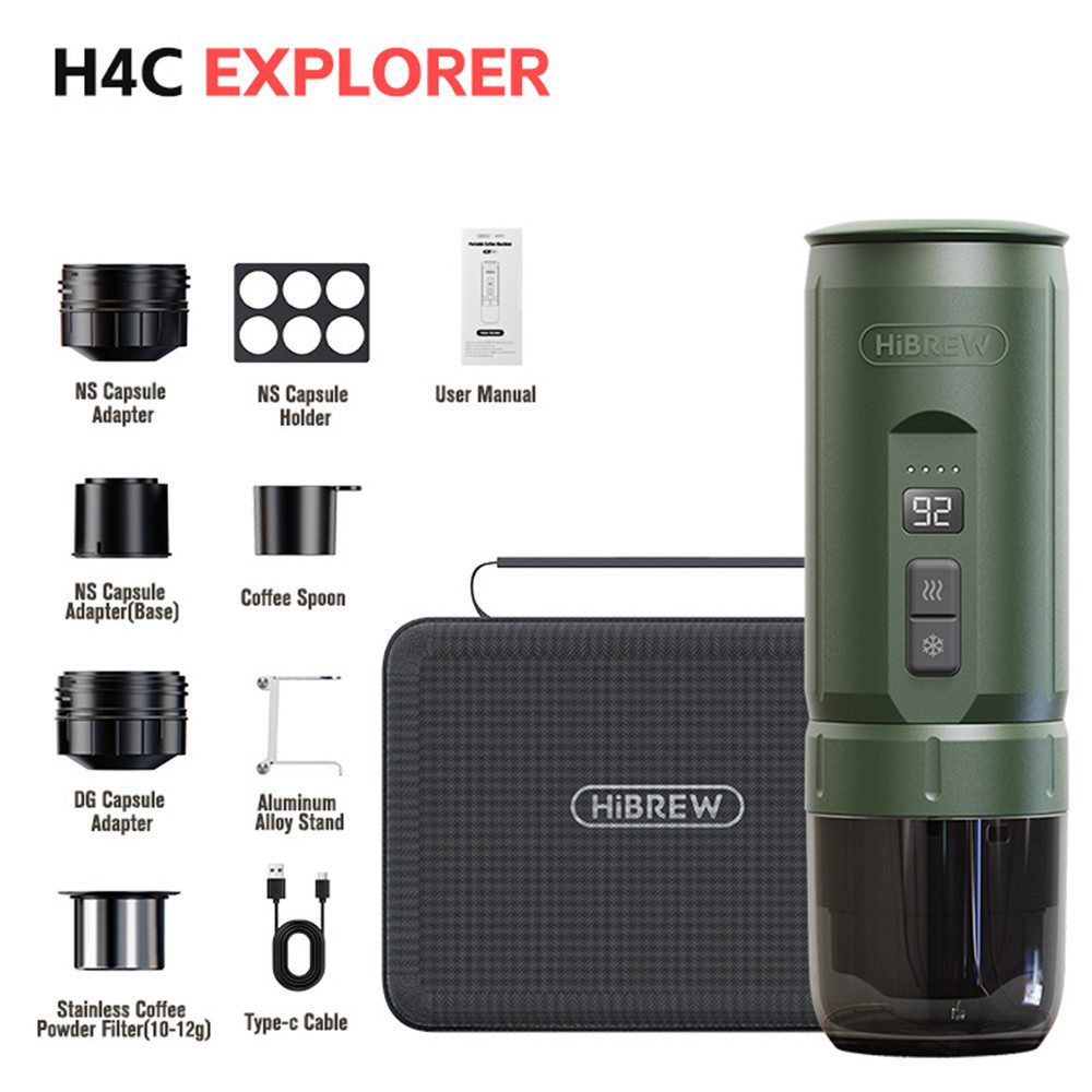 HiBREW Kapselmaschine, 20 Bar Druck, 7500mAh entnehmbarere Batterie