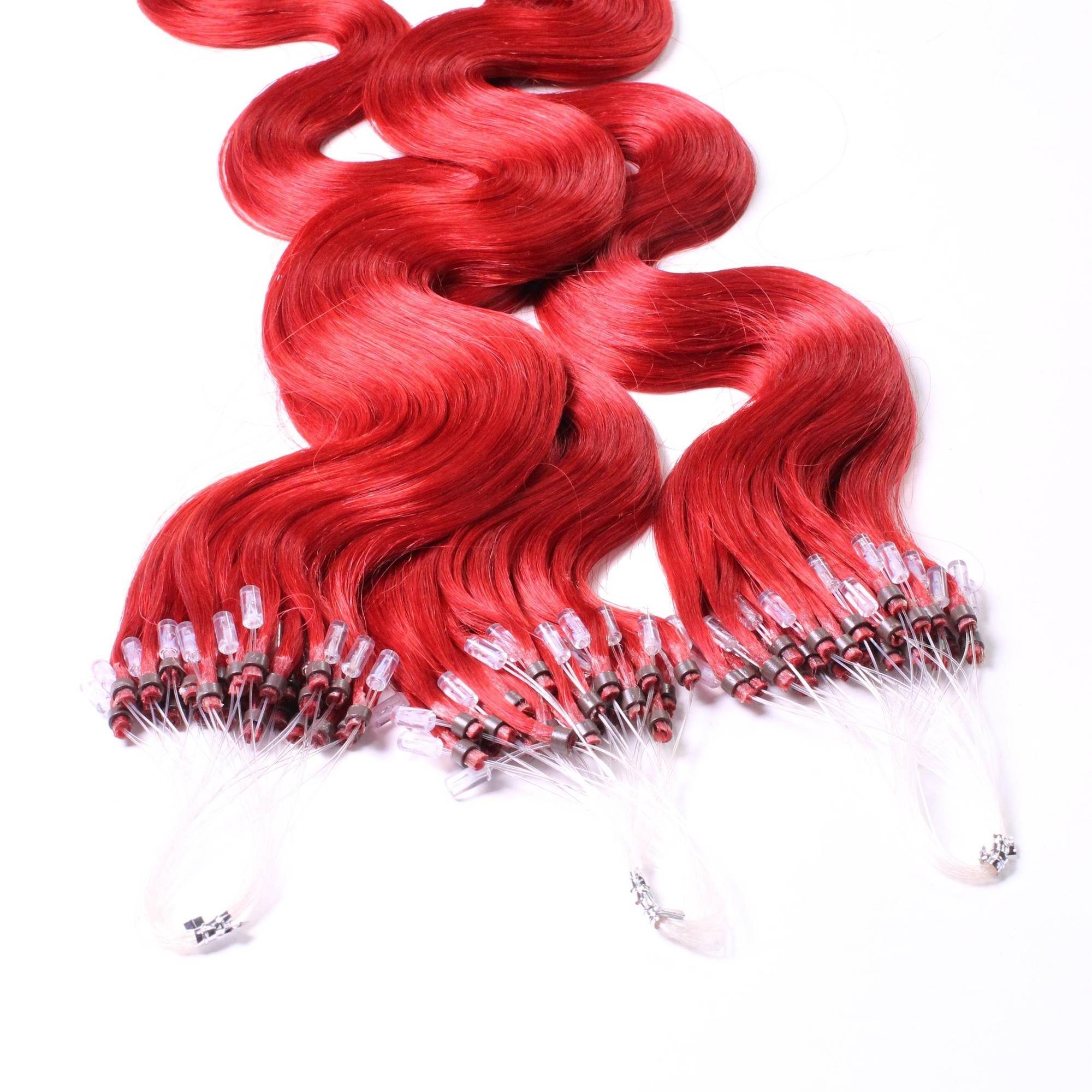 hair2heart Echthaar-Extension Microring Loops - gewellt #0/44 Rot-Intensiv 0.5g 40cm