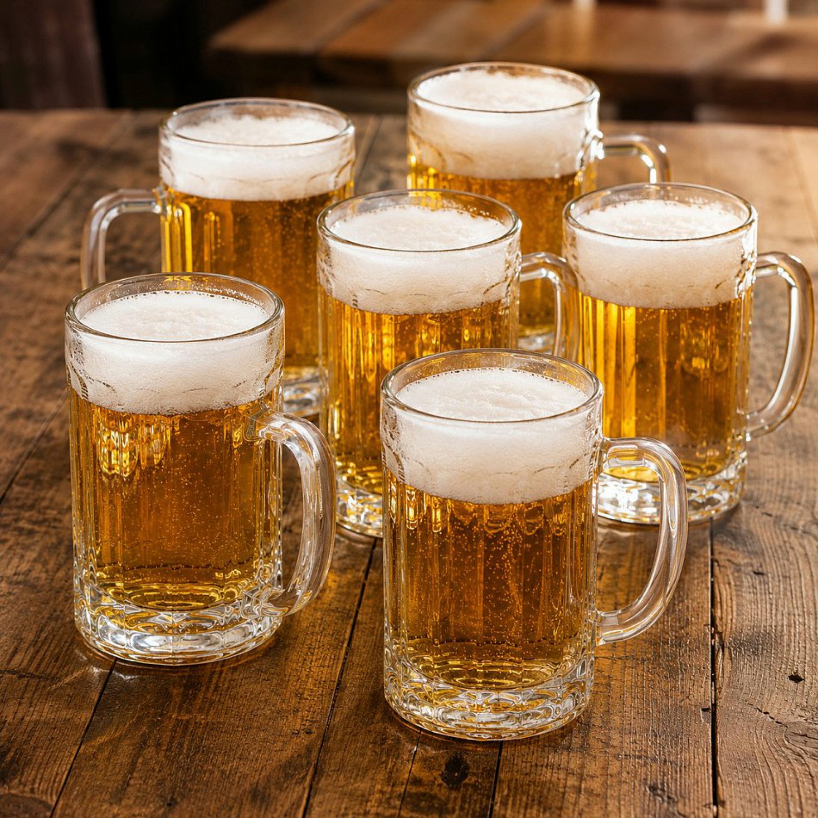 Koopman Bierkrug Bierglas Trinkglas Krug 6x380ml, 6-tlg., Glas, 6er Set, Henkel, Robust, Transparent