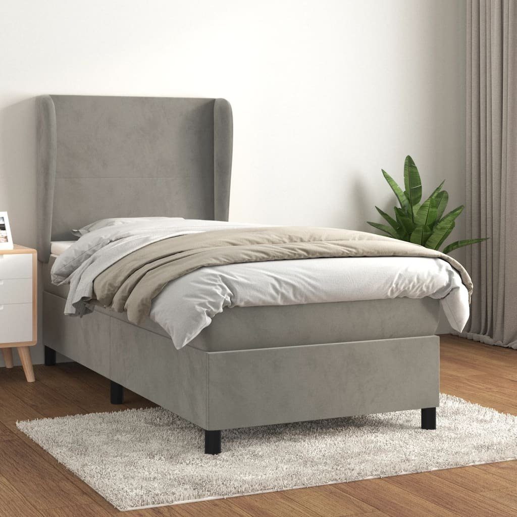 Bett Boxspringbett Hellgrau 193x93x118/128 cm mit Matratze und Auflage