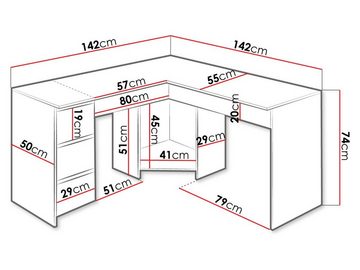 MIRJAN24 Schreibtisch Fotyn, mit 3 Schubladen und Fächer, symmetrisch Schreibtisch, Computertisch