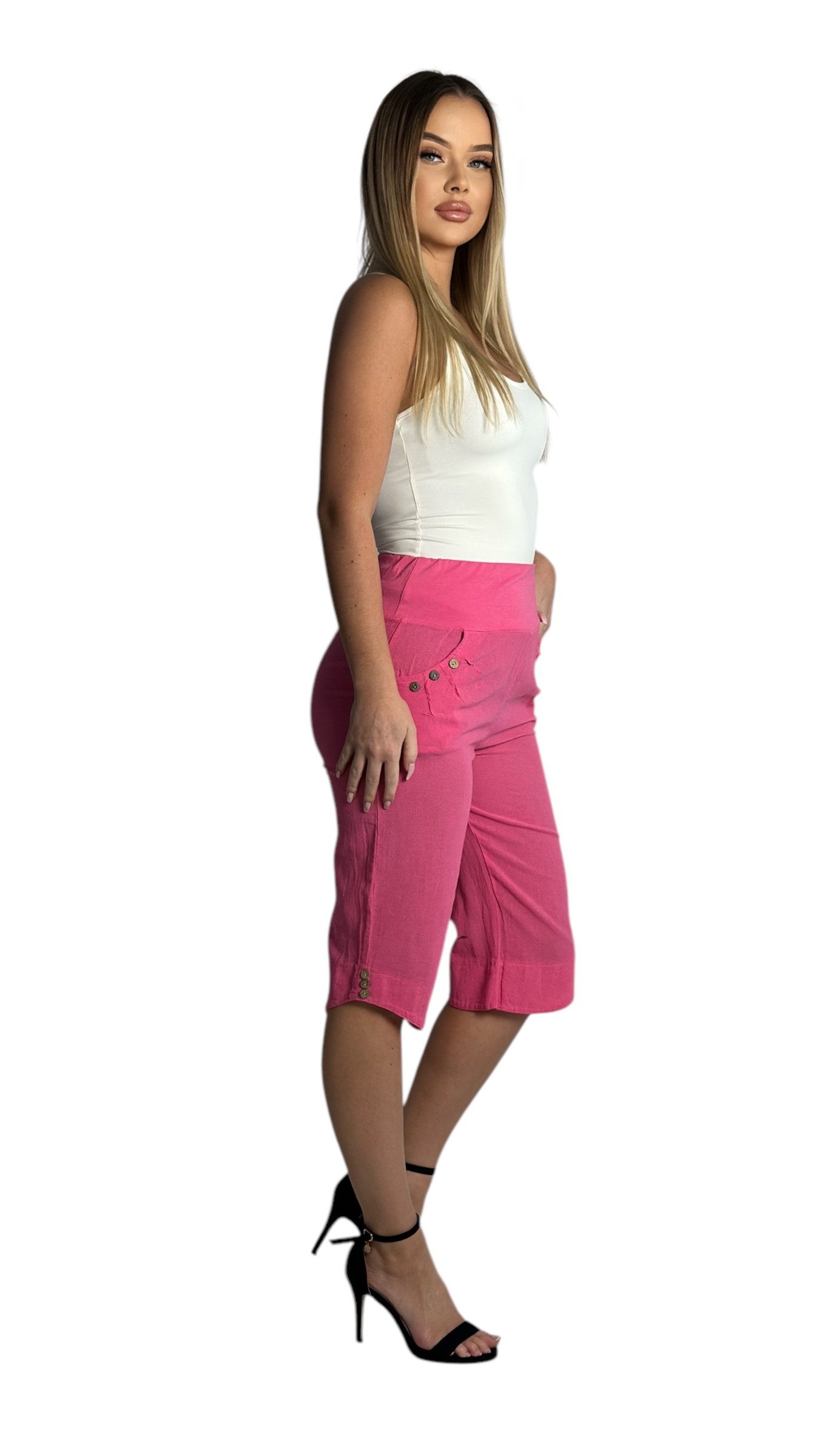 Mississhop Caprihose Caprihose Vielseitige 100 % Baumwollcapri Knöpfe Gr.34-36