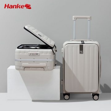 Hanke Hartschalen-Trolley Handgepäckkoffer mit Seitenklappe, TSA Premium Polycarbonat, weiss