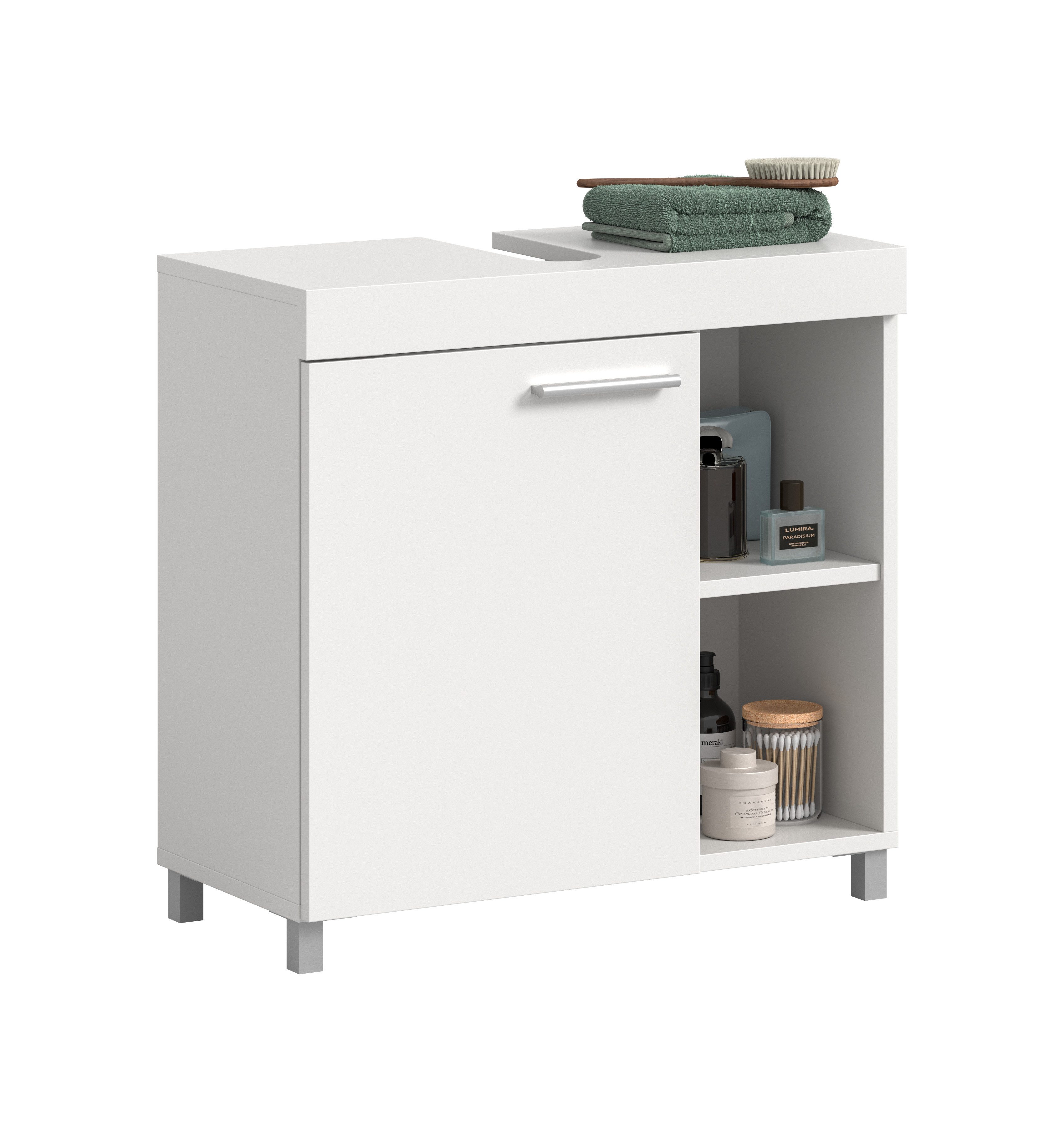 furnling Waschbeckenunterschrank Noar Unterschrank mit MDF-Front & Siphon-Ausschnitt, Breite 65 cm, weiß