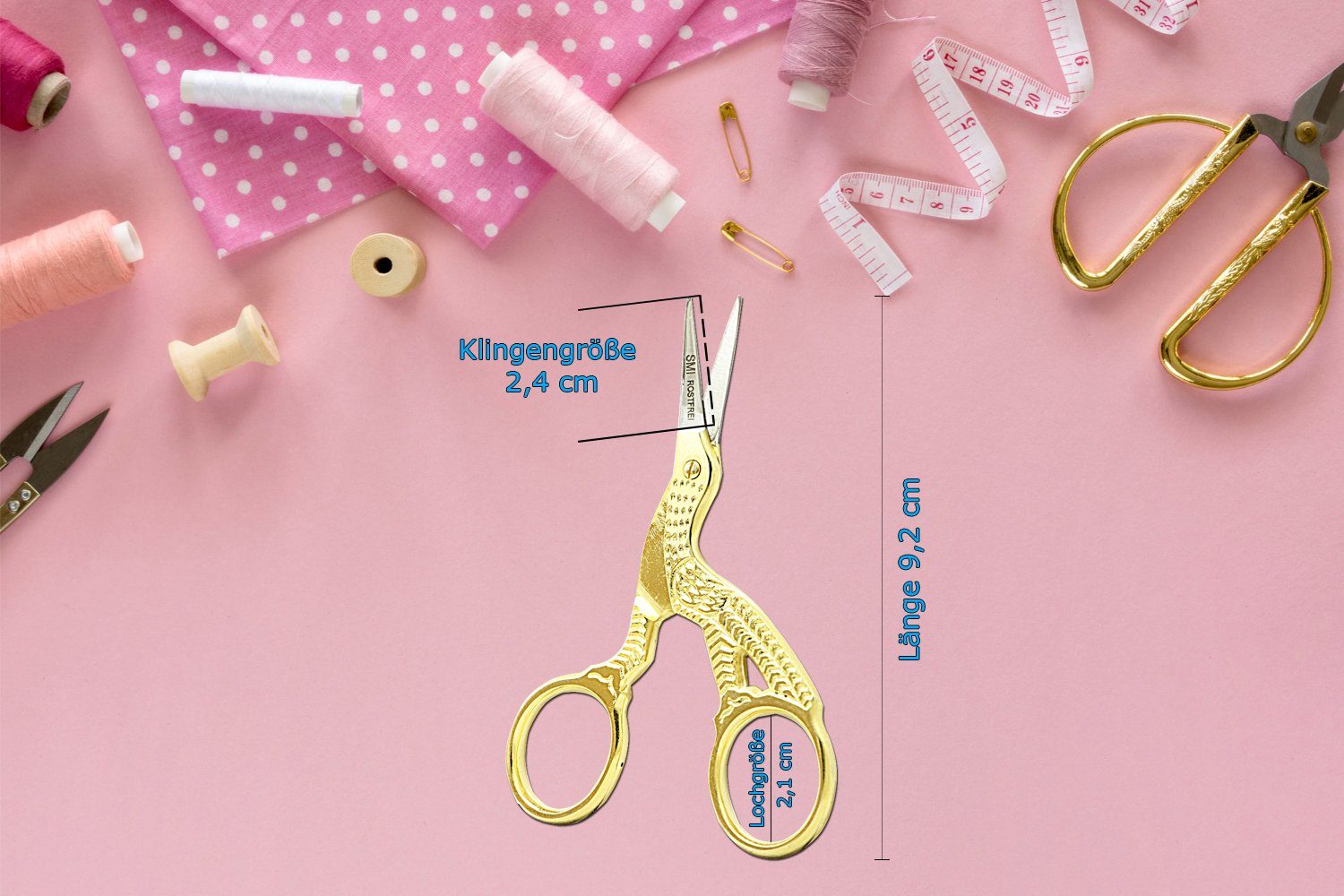 SMI Papierscheren Storch Schere Stickschere Nähschere Handarbeitsschere + Etui, (1-tlg)