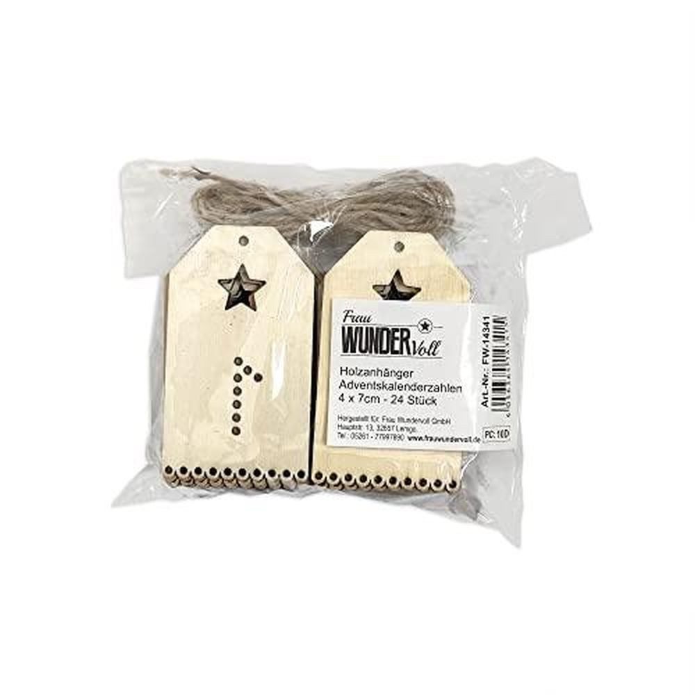 Frau WUNDERVoll Sticker 24 Adventskalenderzahlen aus Holz mit Glitzer