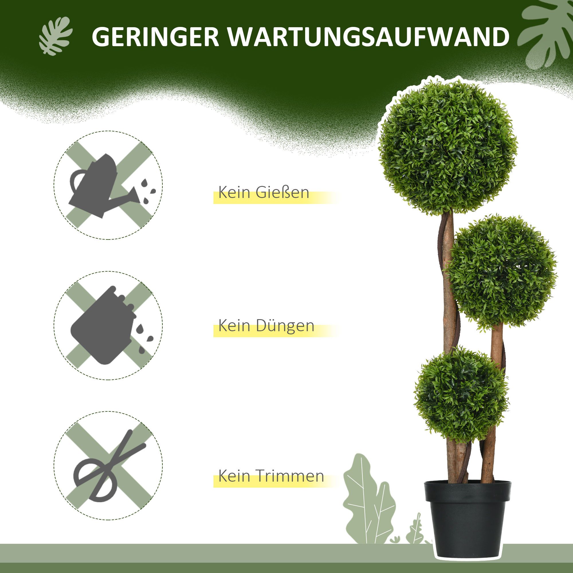 Kunstpflanze Künstliche Pflanze wie echt, Kunstbaum mit 3 Kugeln für Wohnzimmer Buchsbaum, Bambus, HOMCOM, Höhe 110 cm, UV-beständig, im Topf, pflegeleicht – Bild 5 von 5