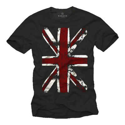 MAKAYA T-Shirt Union Jack Flagge UK Fahne United Kingdom England King Queen mit Frontprint, aus Baumwolle
