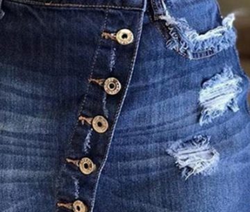 KIKI A-Linien-Rock Kurzer Jeansrock für Damen, hohe Taille, ausgefranster enger Hüftrock