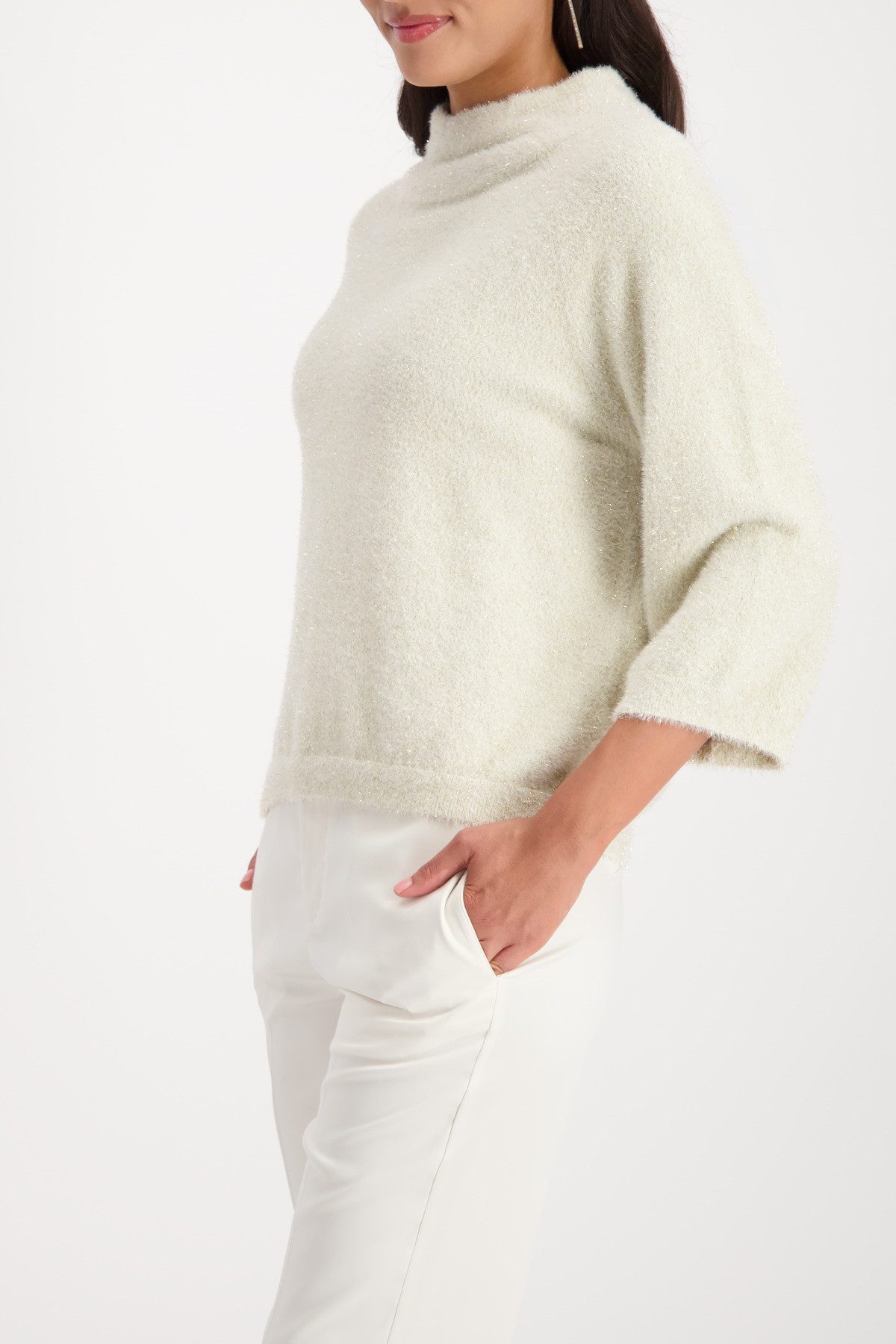 Monari Stehkragenpullover Pullover Lurex Regular fit mit Rundhalsausschnitt