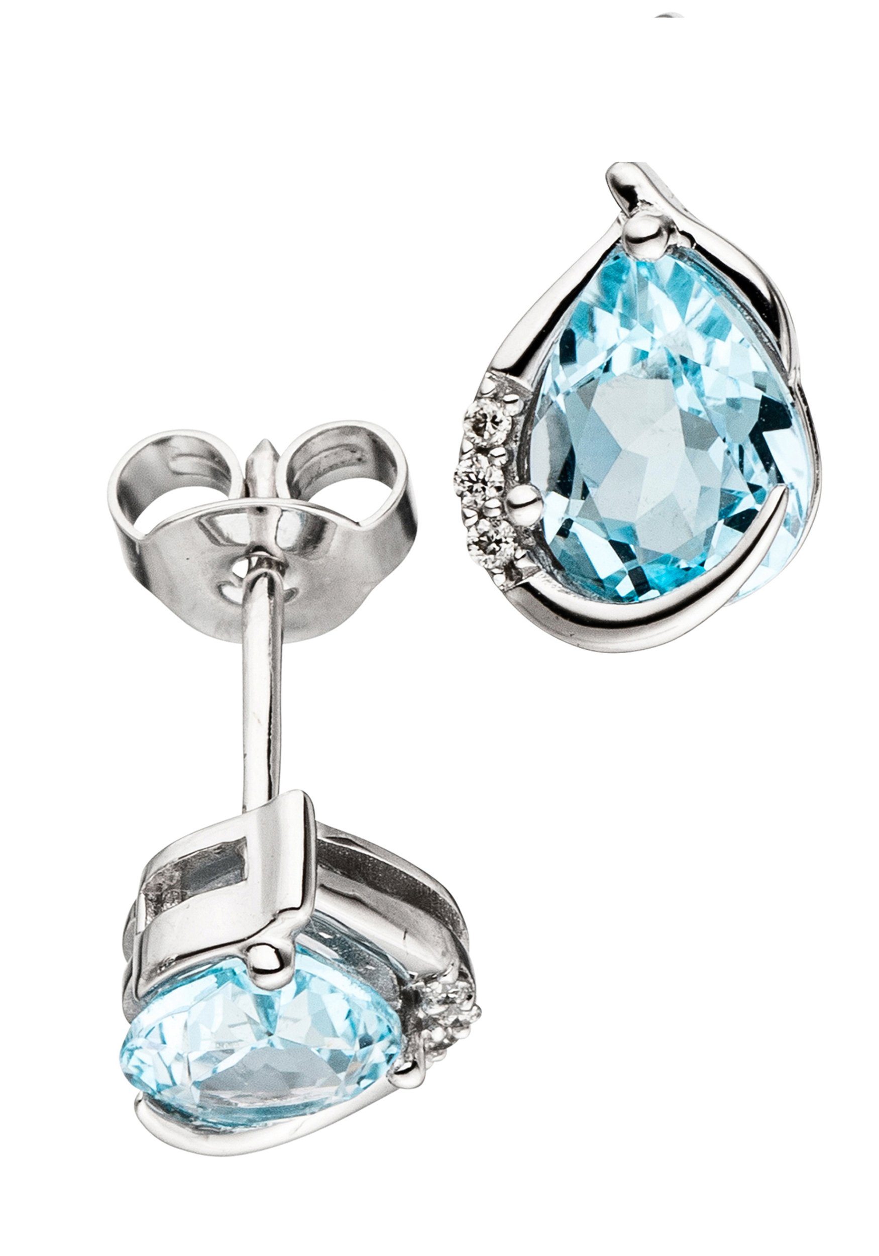 Paar Ohrstecker Ohrringe mit Blautopas und 6 Diamanten