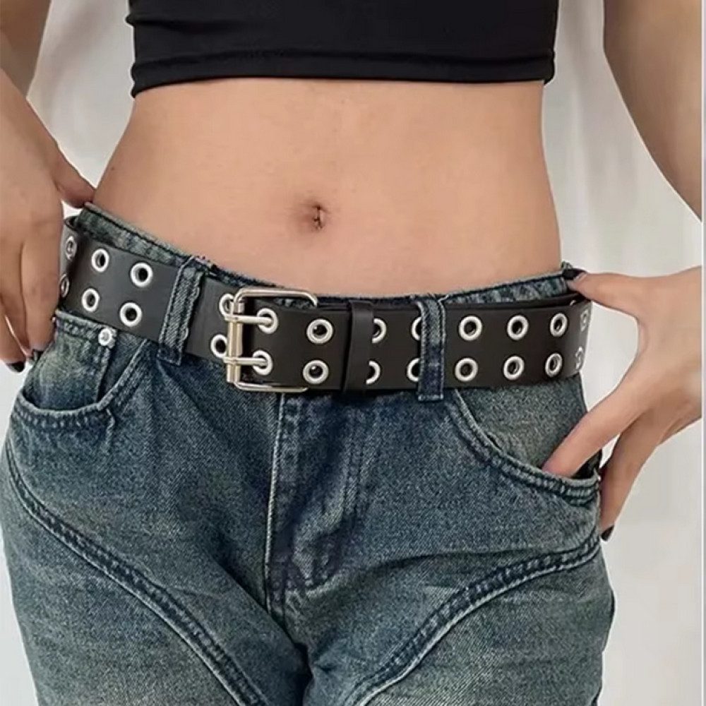 Ware aus aller Welt Nietengürtel Doppelloch schwarzer Gürtel Ösengürtel Jeansgürtel Taillengürtel
