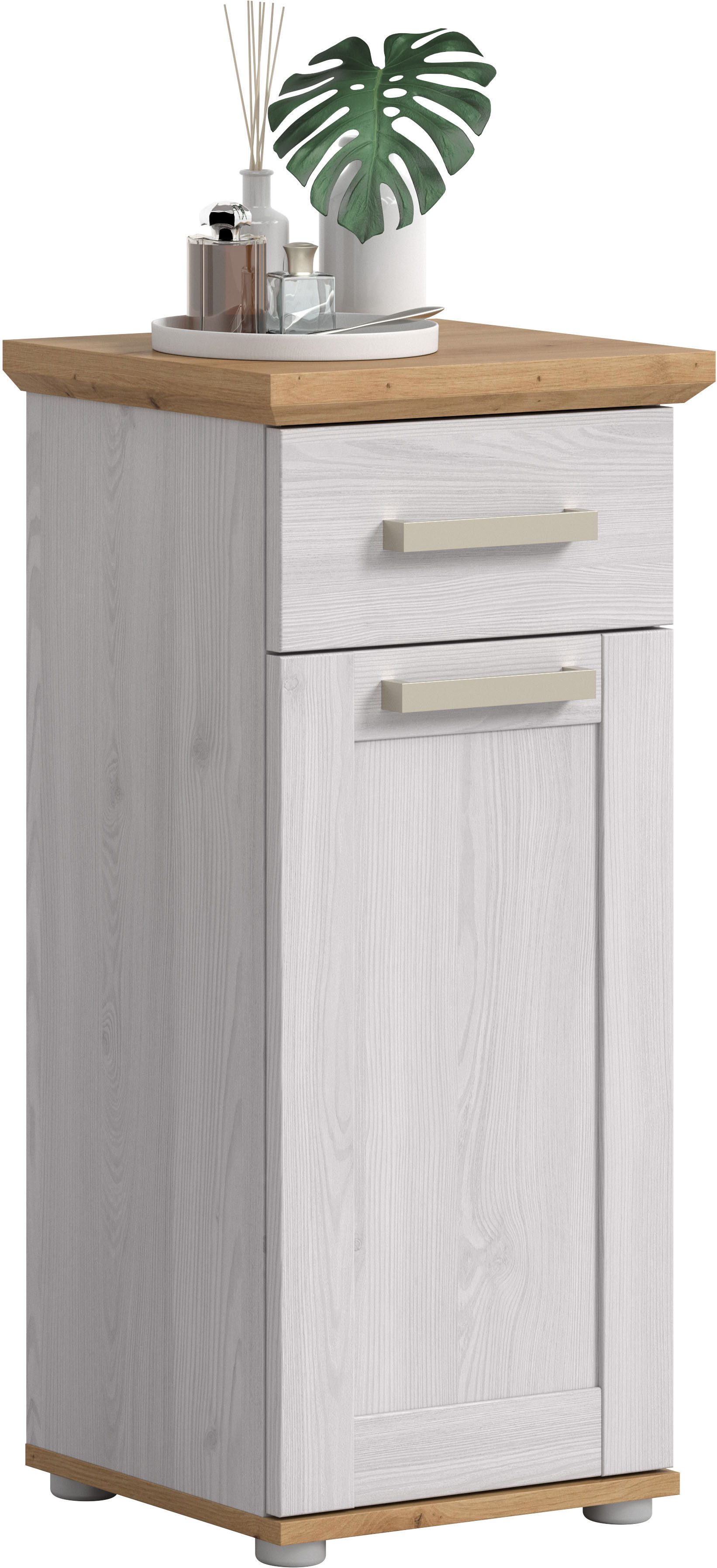 welltime Unterschrank COSENZA, Höhe 85cm, 1 Tür, 1 Schubkasten, 1 Einlegeboden, 2 Fächer (1-St., in Landhausoptik, mit weiteren Artikel der Serie kombinierbar) Standschrank, Badezimmerschrank, Bad, Badezimmer
