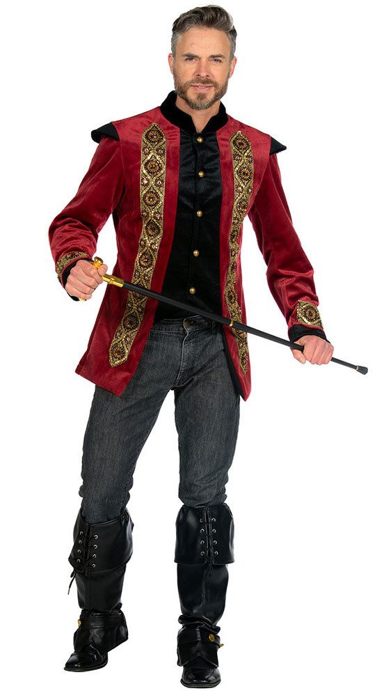 Karneval-Klamotten Kostüm Mittelalter Schlossherr Burgherr rot hochwertig, Mittelalterliche Jacke Herrenkostüm rot schwarz Männerkostüm Karneval