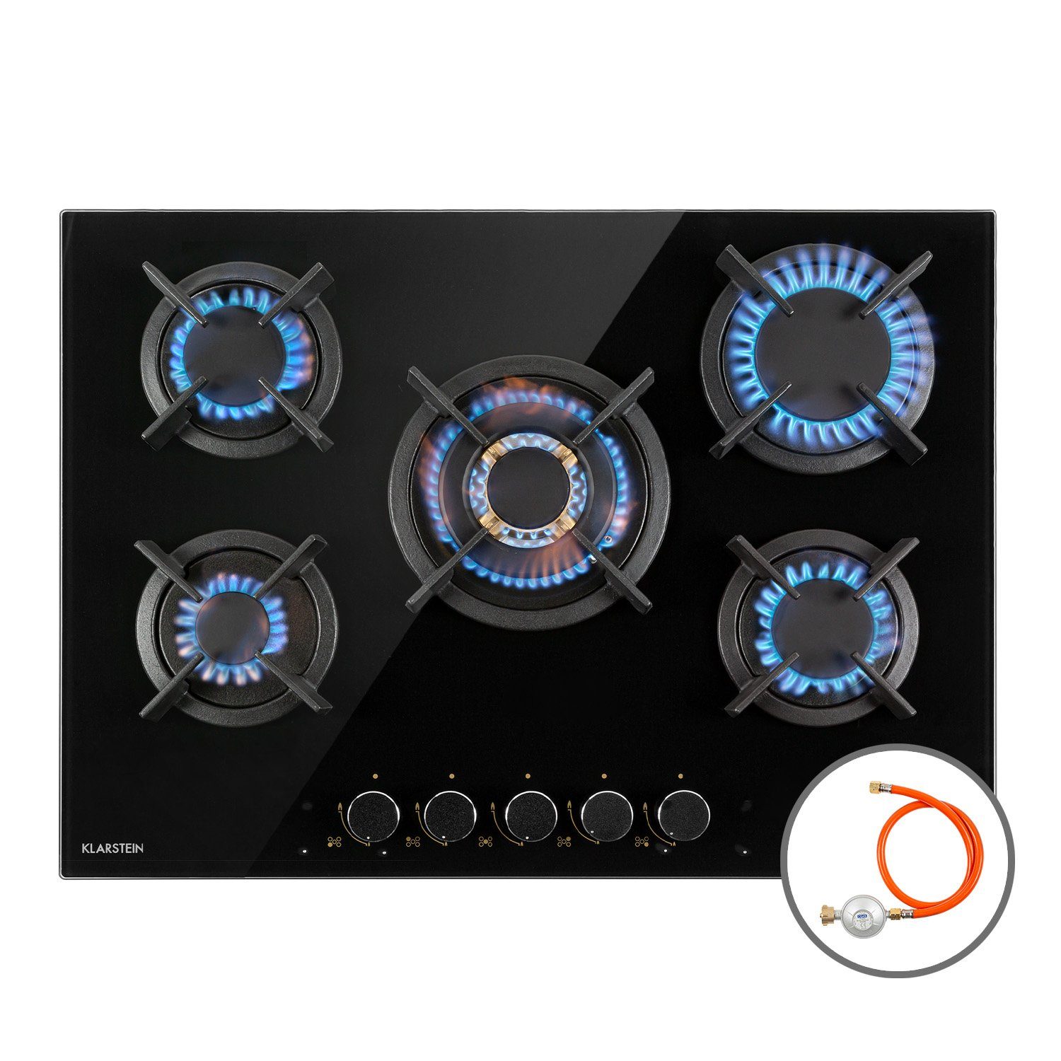 Klarstein Gas-Kochfeld Goldflame 5, Einbau Gas Kochfeld Gasherd 5 Platten Kochplatte Einbaukochfeld