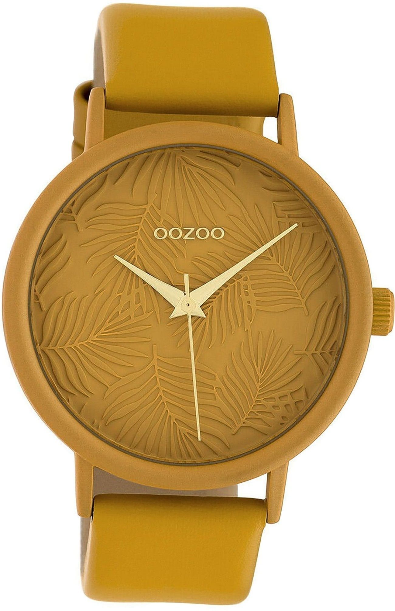 OOZOO Quarzuhr Oozoo Leder Damen Uhr C10172 Analog, Damenuhr Lederarmband senfgelb, rundes Gehäuse, groß (ca. 42mm)