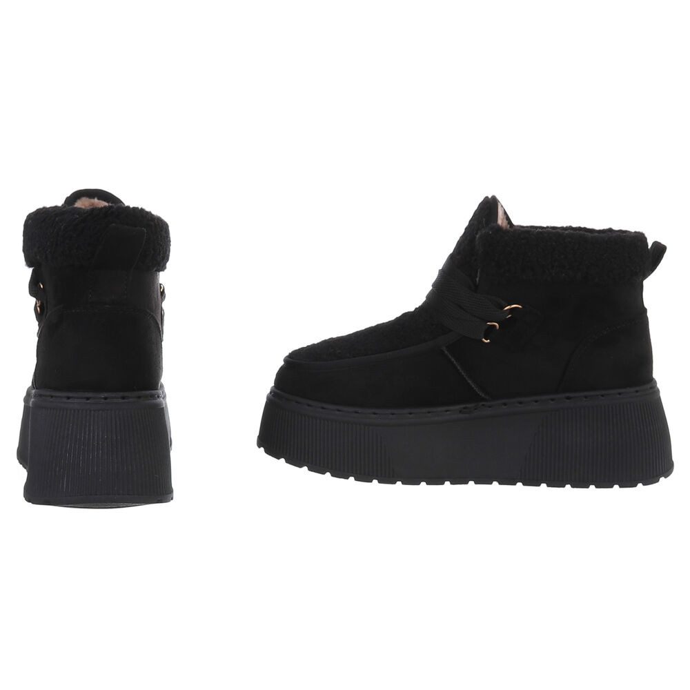 Ital-Design Modische Plateau-Stiefel mit Schnürung für Damen Snowboots (90458064) Keilabsatz/Wedge Stiefeletten in Schwarz
