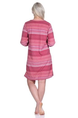 Normann Nachthemd Damen Frottee Nachthemd langarm mit Bündchen in Streifendesign