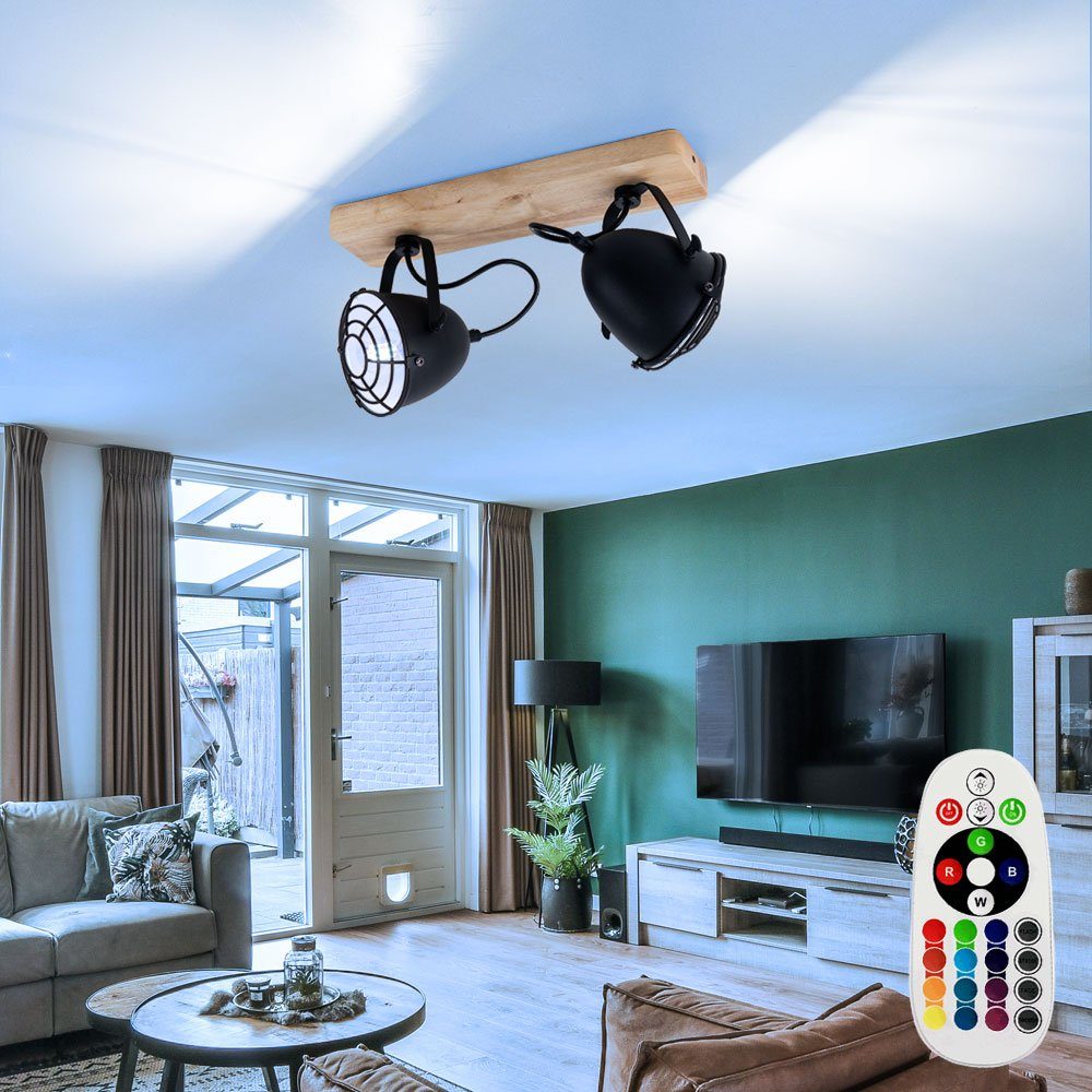 etc-shop LED Deckenspot, Leuchtmittel inklusive, Warmweiß, Farbwechsel, RGB LED Deckenleuchte Wohnzimmerlampe dimmbar Spots beweglich Holz