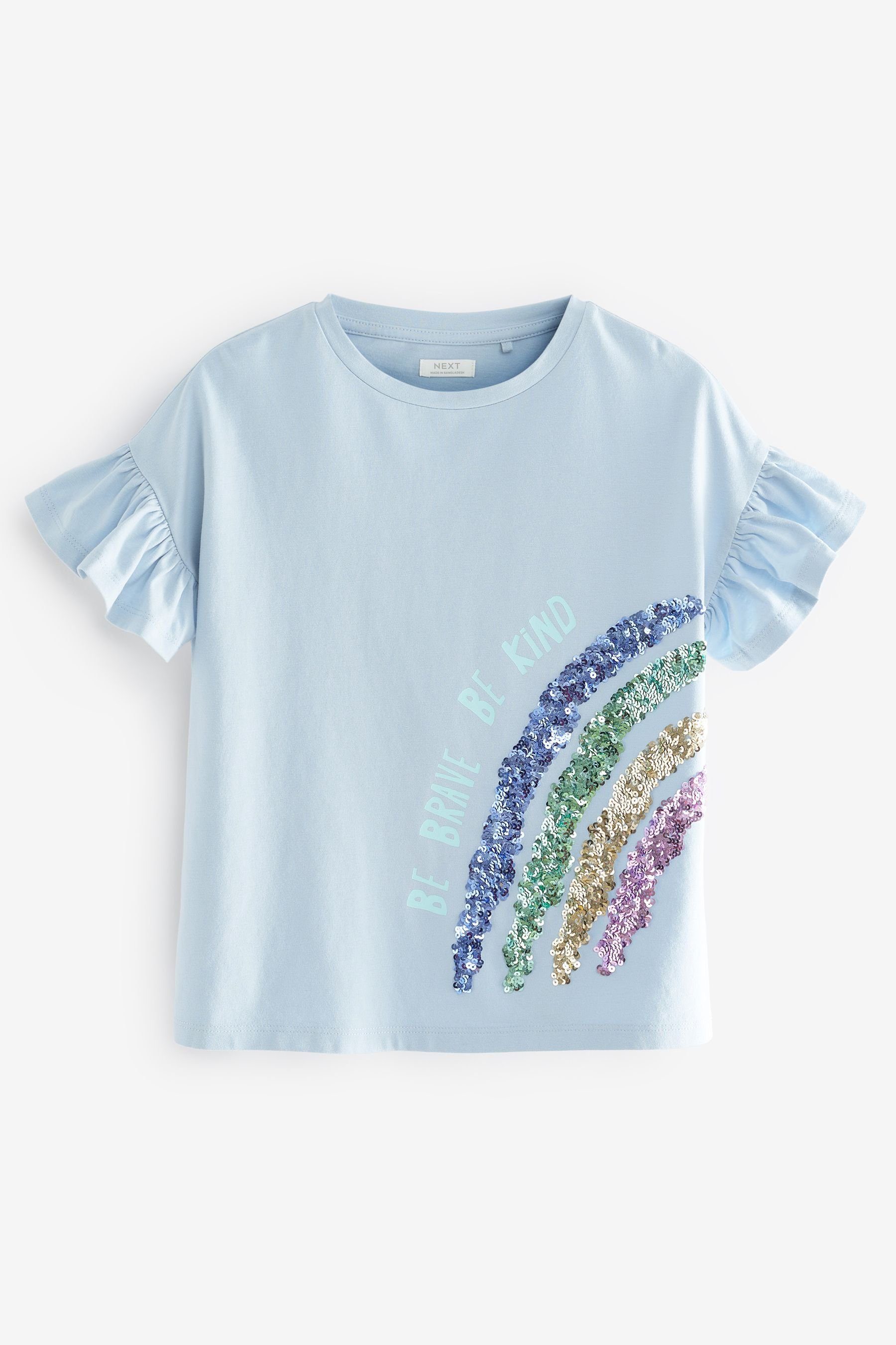 Rüschenärmeln Next (1-tlg) T-Shirt und T-Shirt Paillettenregenbogen mit