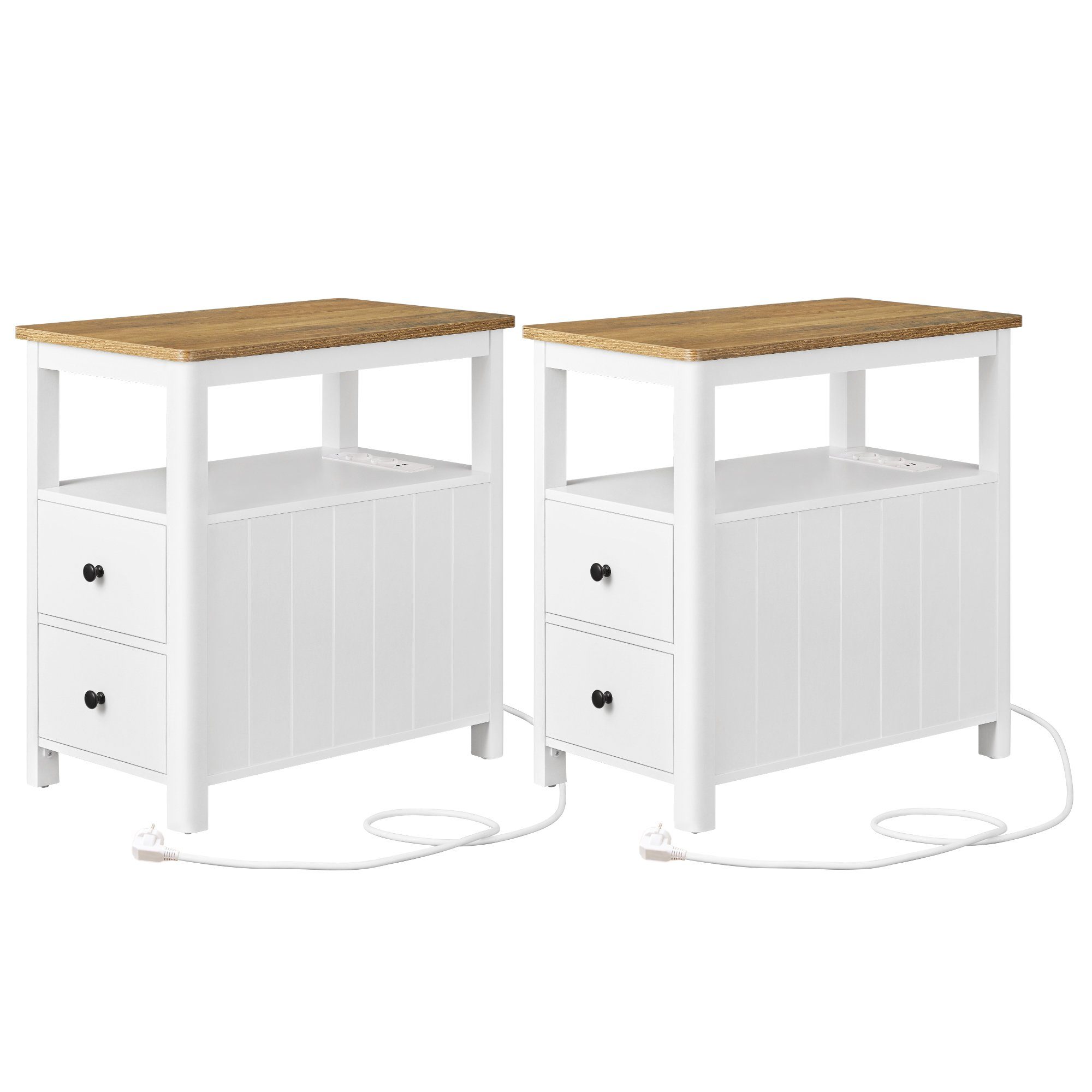 VASAGLE Beistelltisch (2-St), Nachttisch mit Steckdosenleiste, 2 Schubladen günstig online kaufen