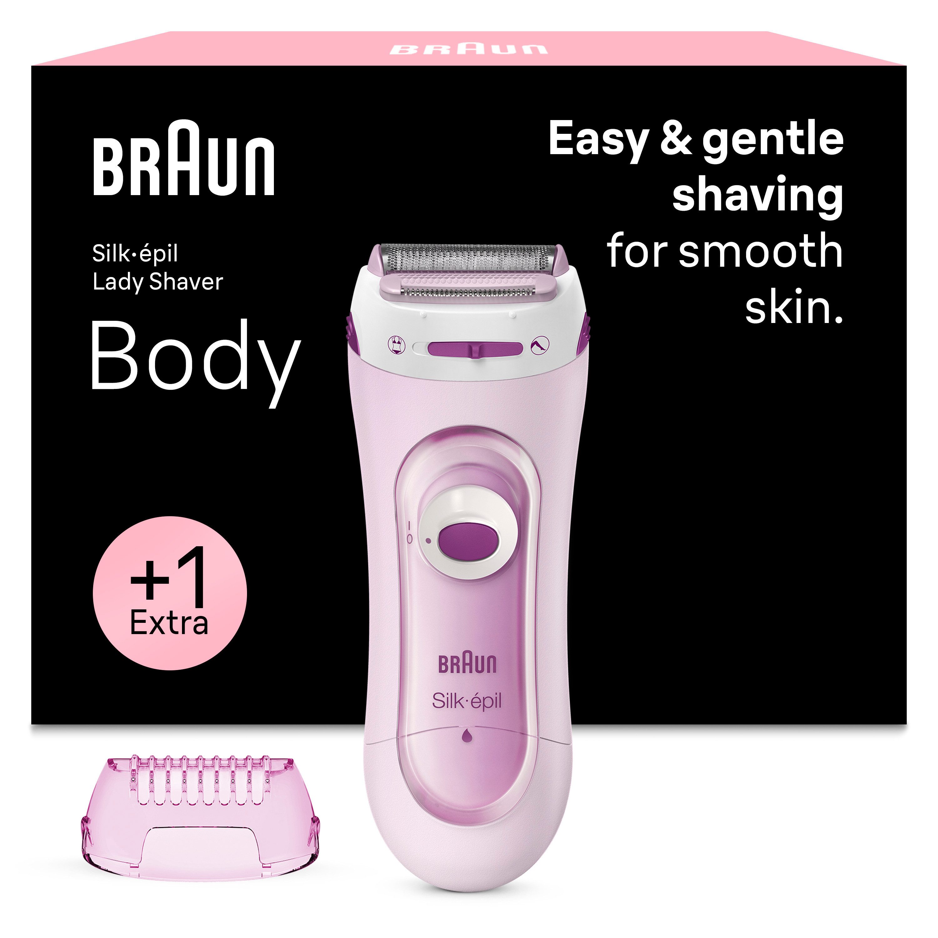Braun Elektrokörperrasierer LS5100, Aufsätze: 1, Silk·épil Damenrasierer, einfache & sanfte Rasur, +1 Extra, Rosa