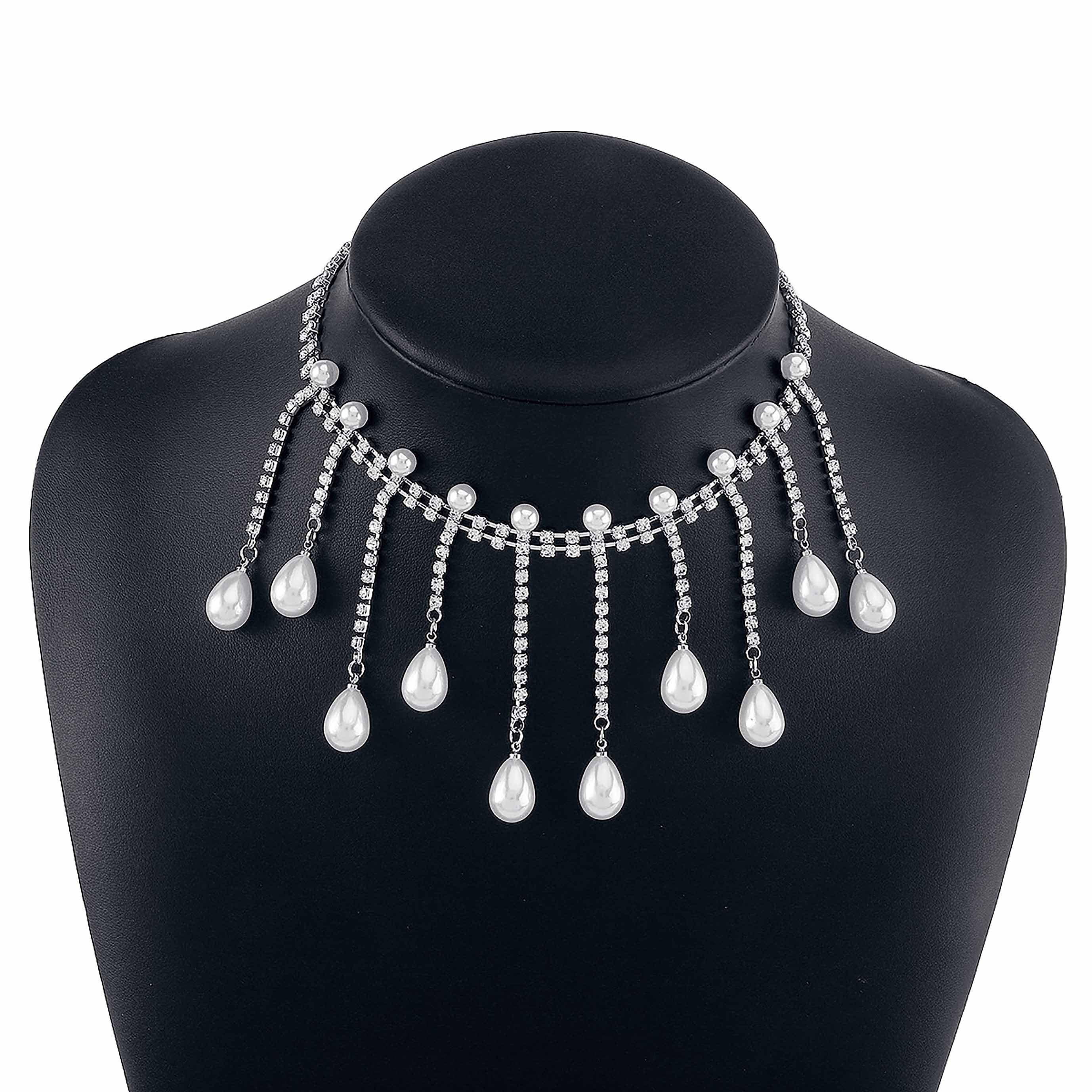 SRRINM Choker Perle für Frauen Quaste Halskette Strass