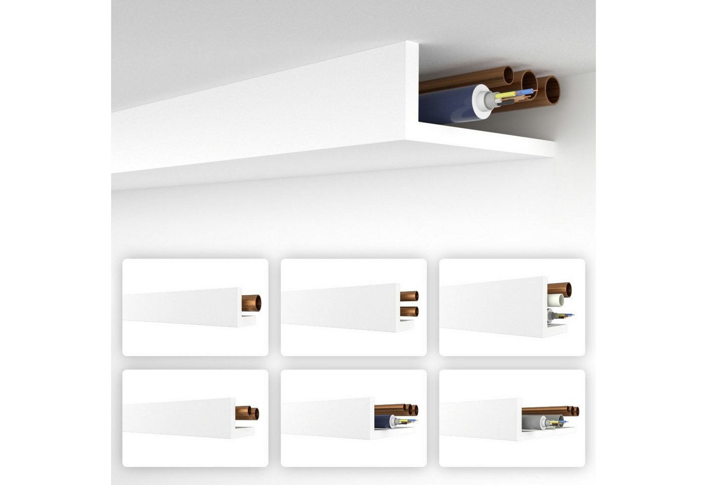 HEXIMO Winkelprofil (Rohrabdeckung weiß 1,7 meter Profile - XPS Abdeckleisten für Heizungsrohre, L-Profil Rohrabdeckleiste Eckleiste Modell: HRA-5 - 68x200 mm (1,7 meter / Leiste)