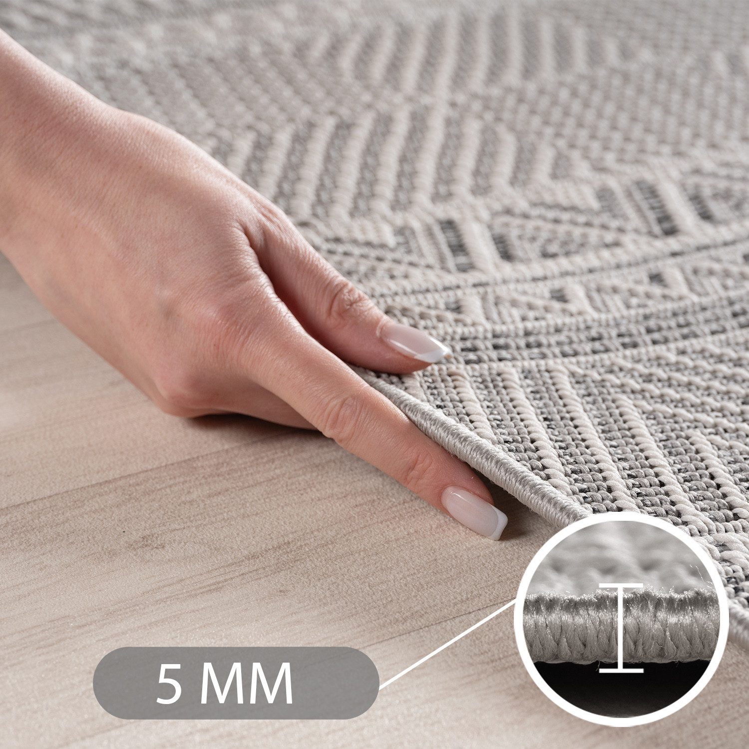 Carpettex Outdoorteppich Boho Design, Rechteckig, Höhe: 5 mm, Outdoor Teppich Wetterfest Modern Design Wohnzimmer Küchen Terrasse