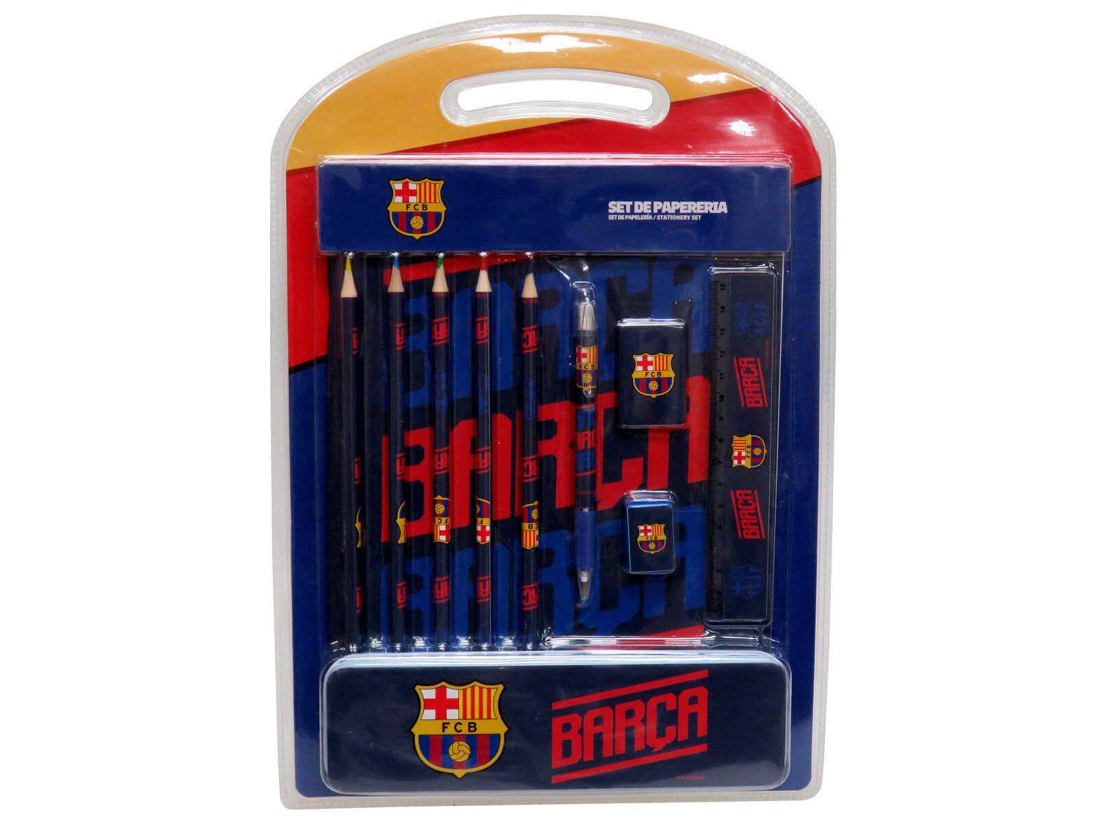 FC Barcelona Notizblock - Schreibset mit Metalletui, Skizzenblock und Buntstiften