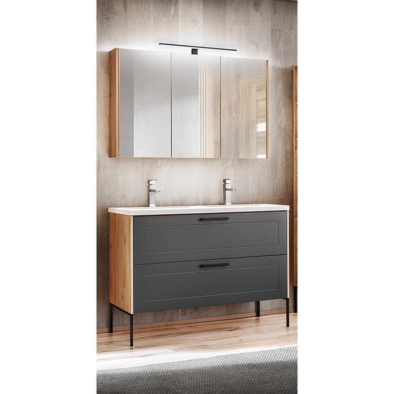 Lomadox Badmöbel-Set »MATERA-56«, (Spar-Set), mit Doppel-Keramik