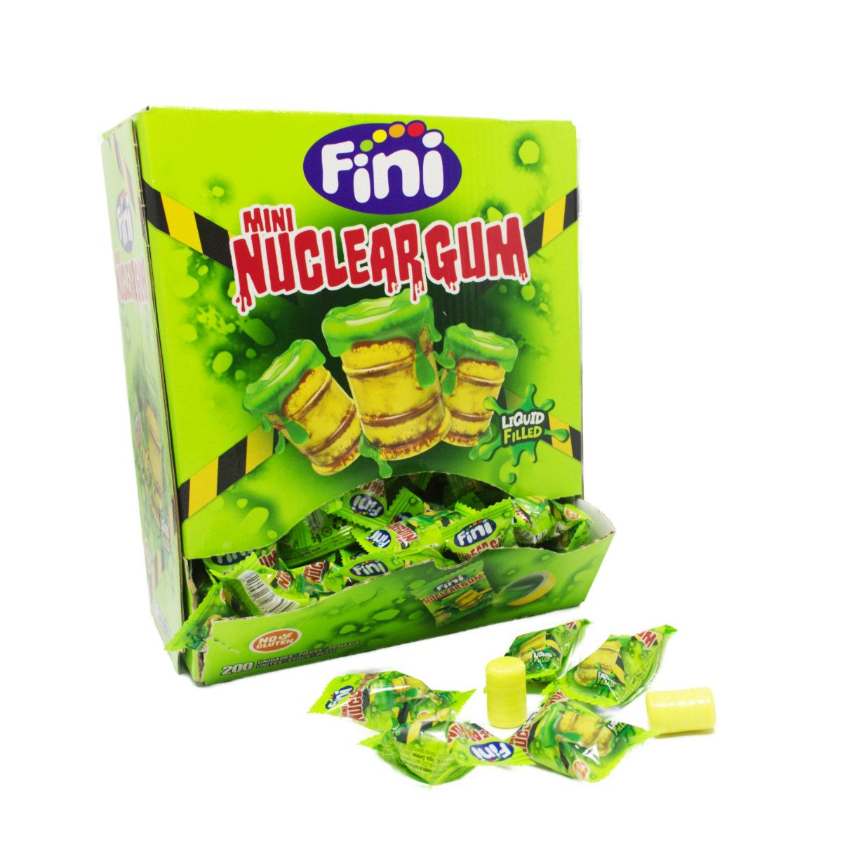 Fini Süßigkeit, Fini Kaugummi Mini Nuclear Gum mit flüssigem Kern 200 Stück Display