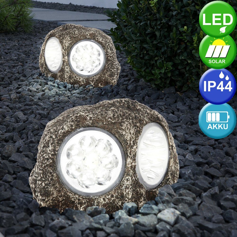 Solar verbaut, Steh Solarleuchte, LED-Leuchtmittel LED Lampen 5er fest Stein LED Außen Optik Leuchten etc-shop Set