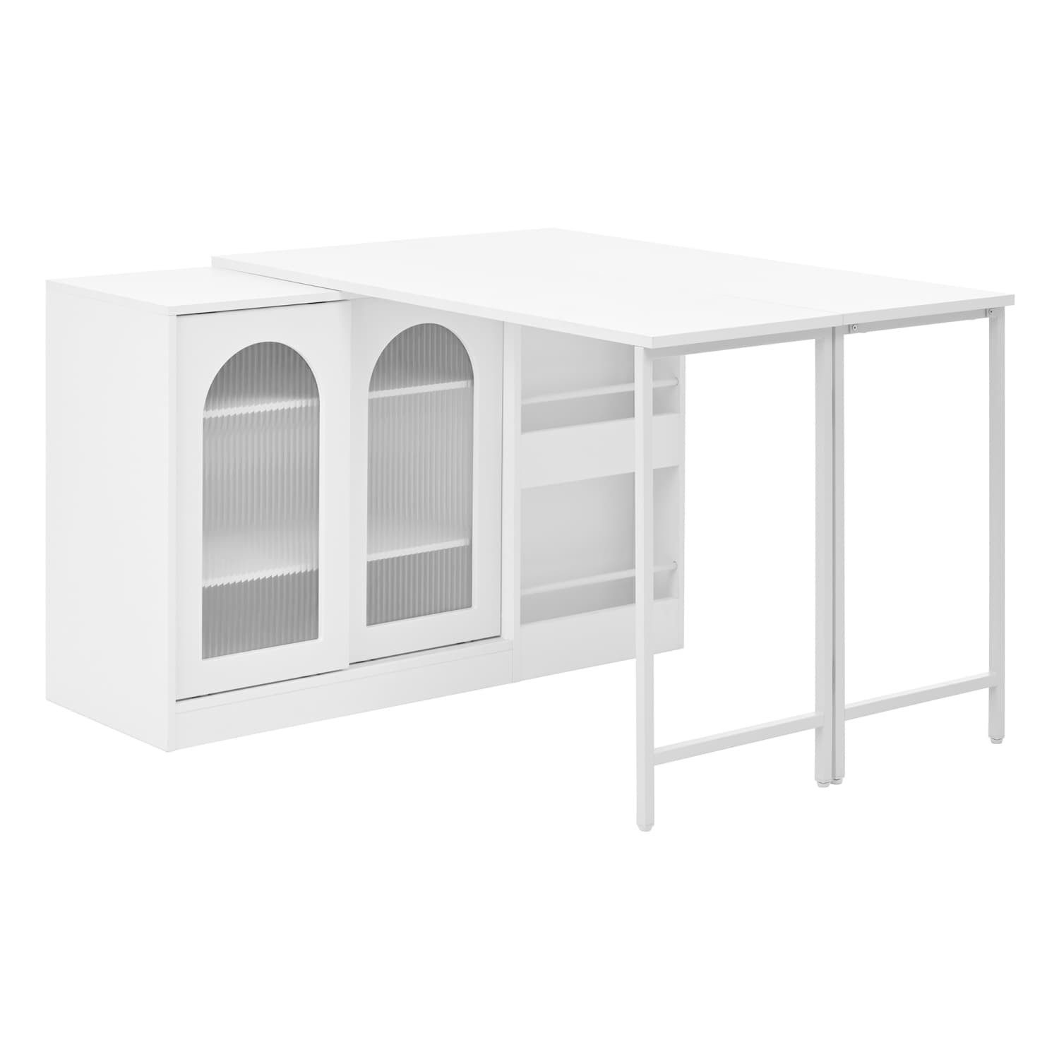 autolock Bartisch Moderner Bartisch, Ausziehbar 360° Drehbare Bartisch Mit Stauraum, Reversibel Tisch,Sideboard mit Glasschranktür,Bar Tisch für Küche