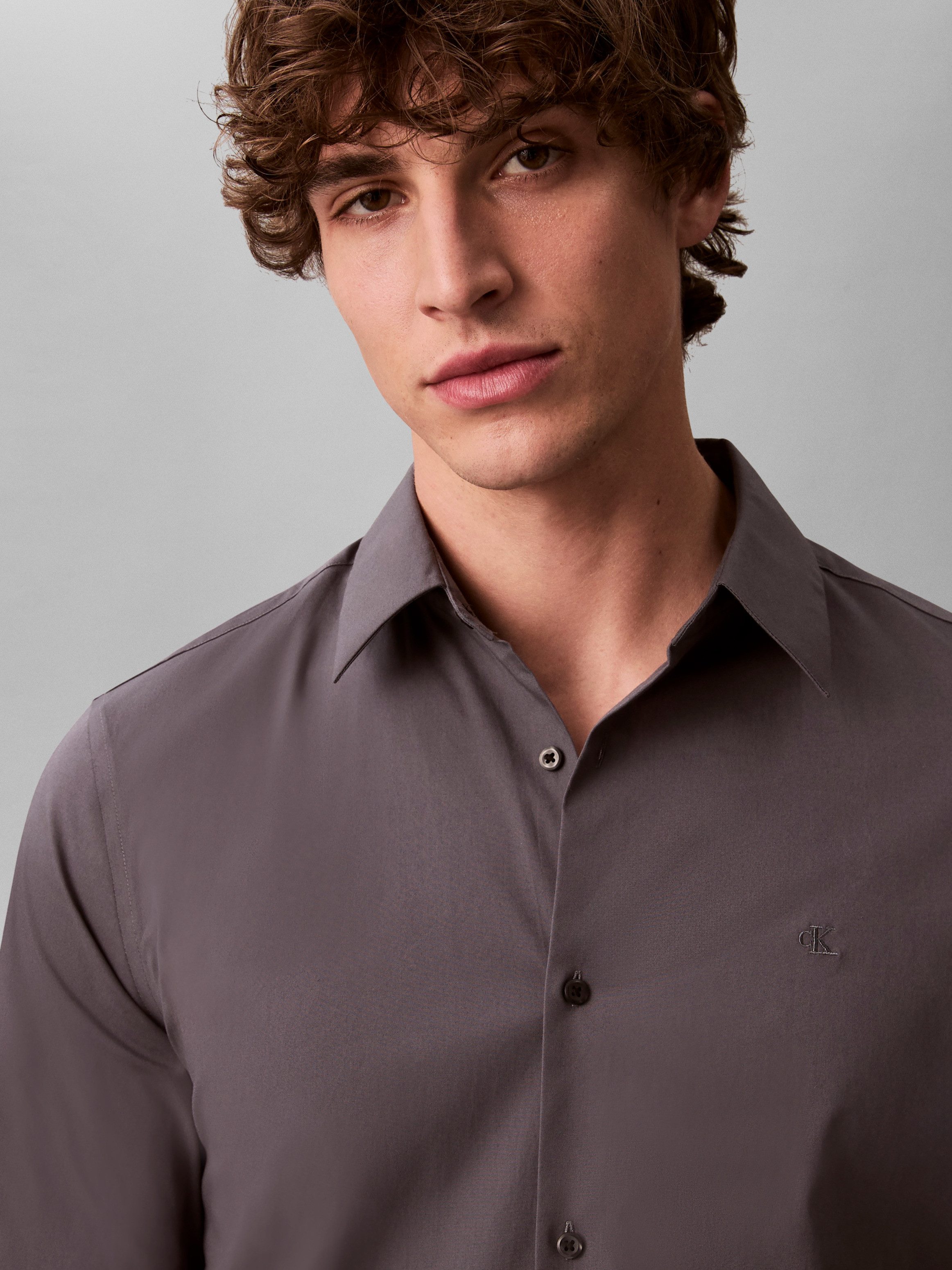 Calvin Klein Langarmhemd slim fit, in Unifarbe
