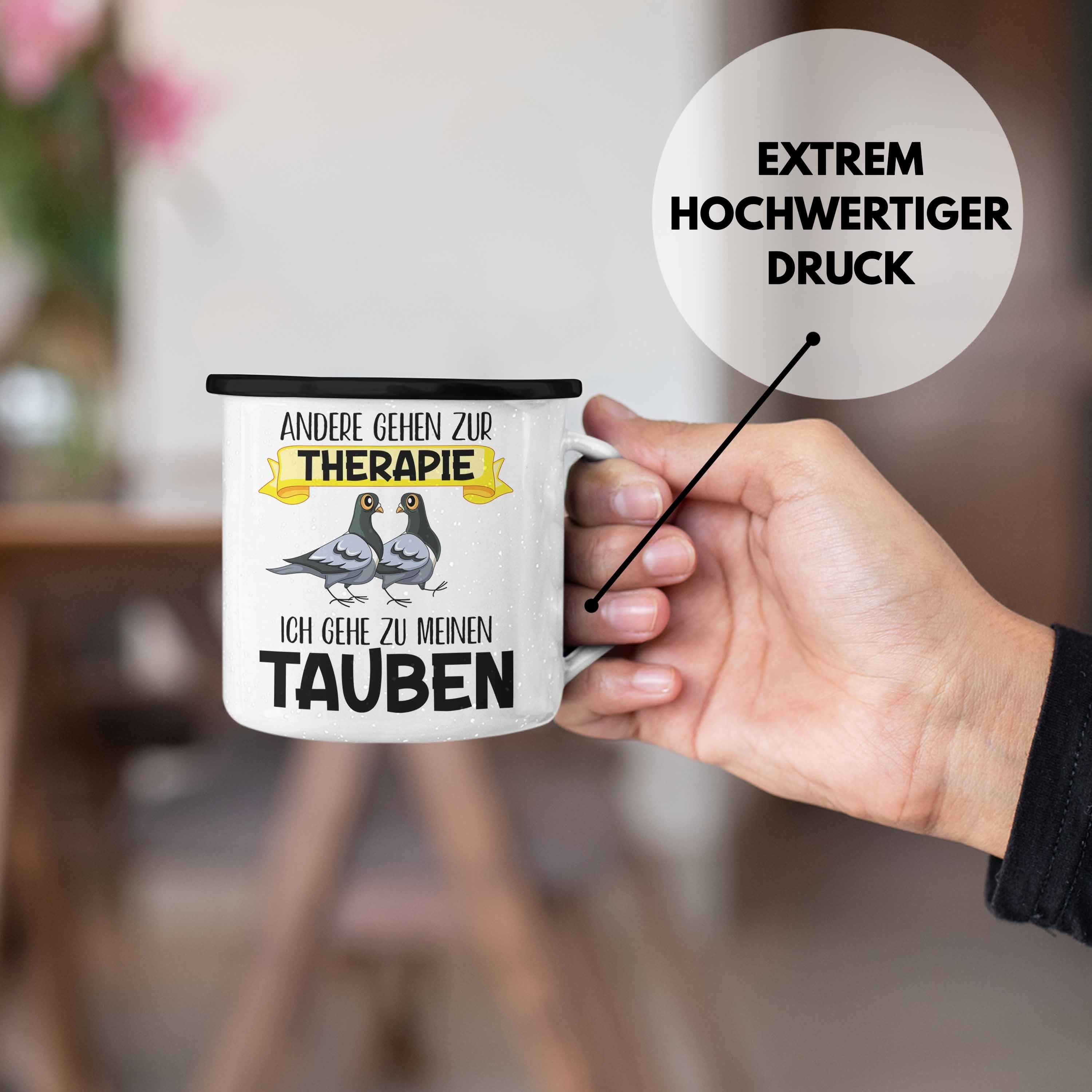 Spruch Geschenk - Schwarz Becher Thermotasse Trendation Trendation Taubenzüchter Tasse Zaubenzucht Taubenflüsterer Lustiger Tauben Taubenliebhaber Zubehör Emaille