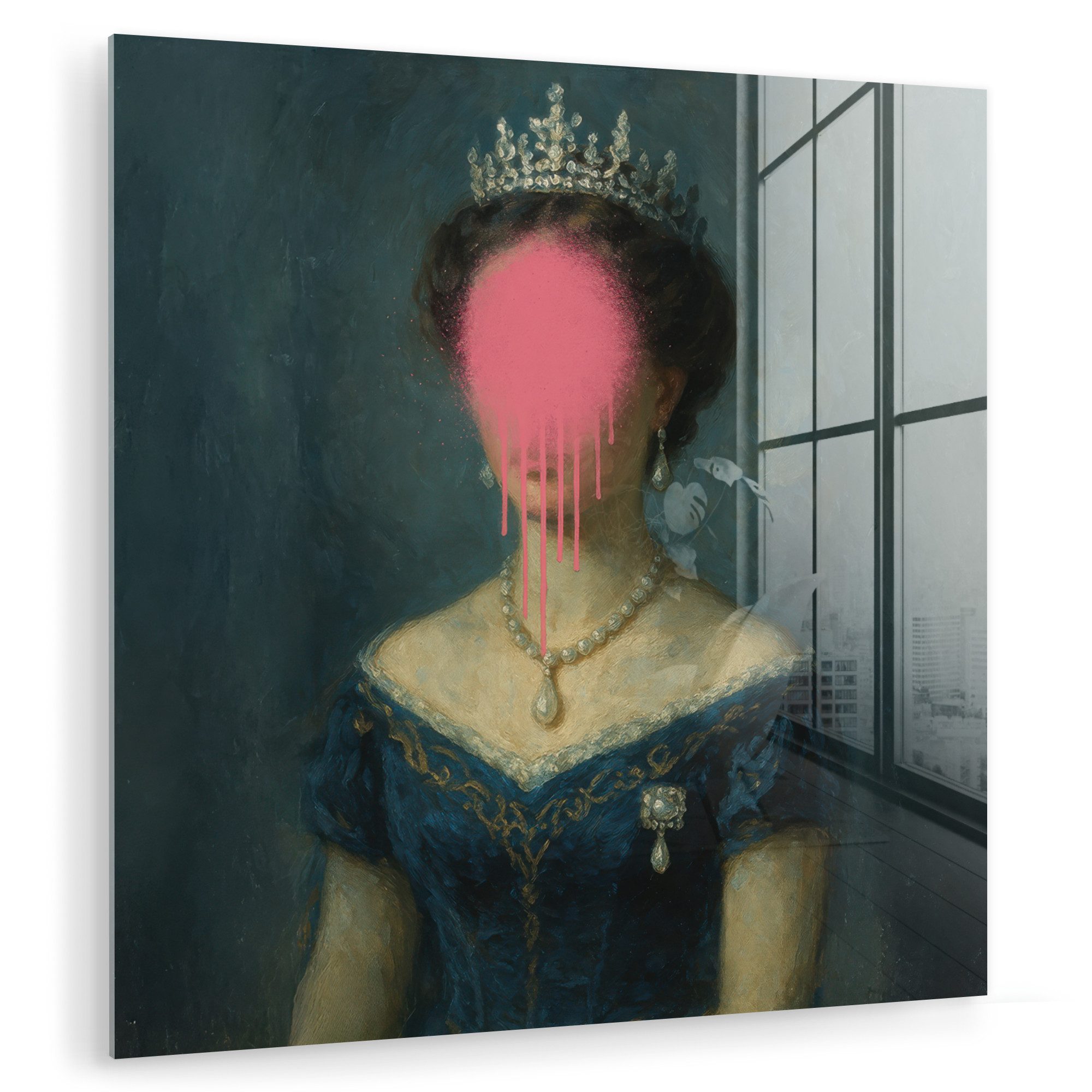 MuchoWow Acrylglasbild Krone - Rosa tropfende Farbe - Porträt, Inkl. Aufhän günstig online kaufen