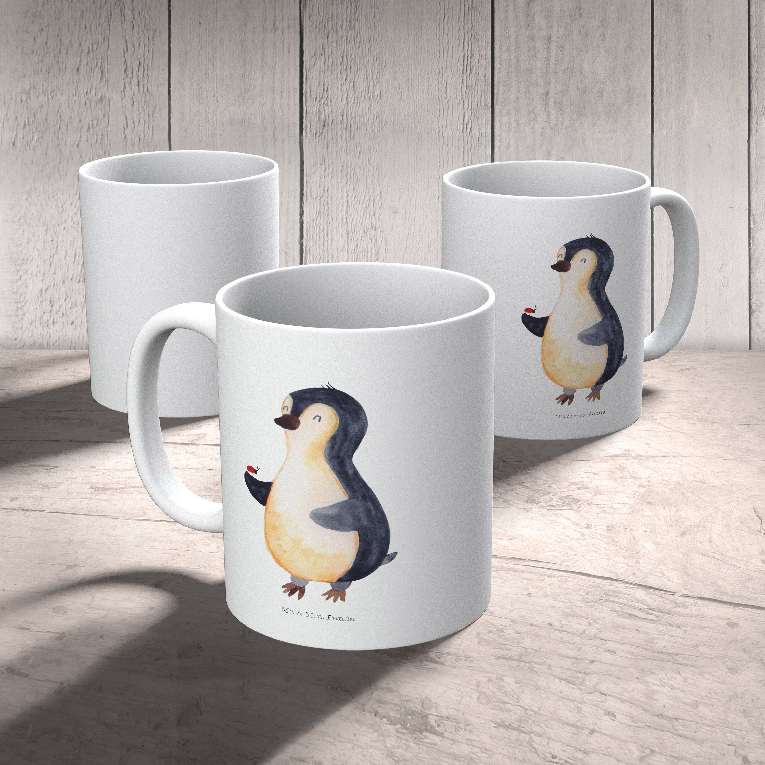 Mr. & Mrs. Panda Kinderbecher Kunststoff Kunststoff Pinguin - Marienkäfer Glück, Geschenk, - Tasse, Kaffe, Weiß