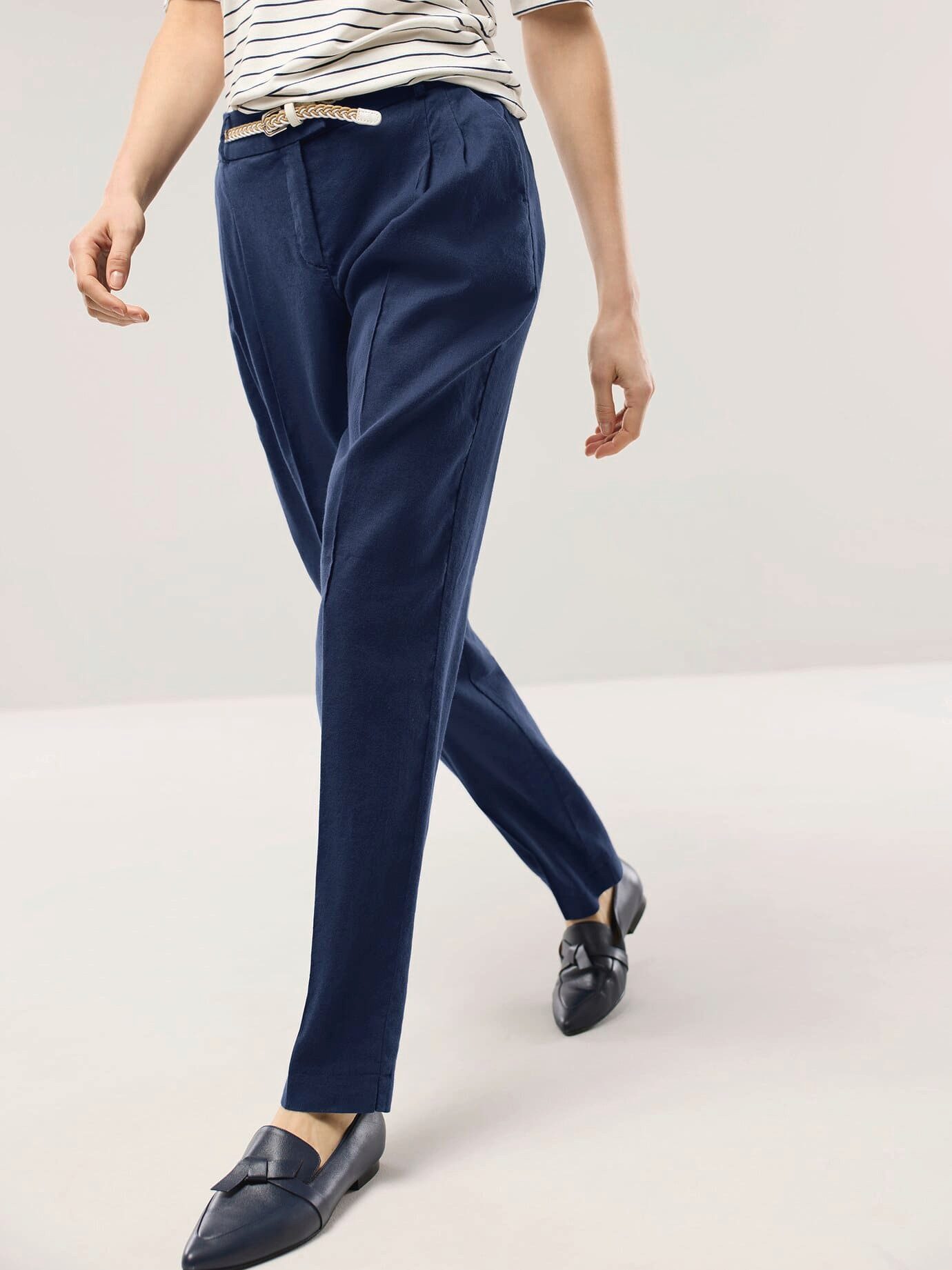 Walbusch Bundfaltenhose Damen Bundfaltenhose Leinenmix Regular Fit Pflegeleicht, permanente Bügelfalte, Flex-Bund, Gürtel inkl.