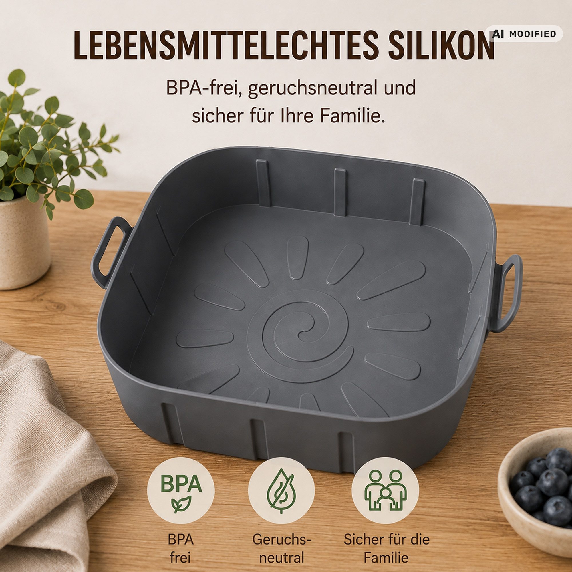Bestlivings Silikonform für AirFryer, (2-tlg), Ø20x5cm, BPA-frei - wiederverwendbar, lebensmittelecht bis 230°C – Bild 4 von 5