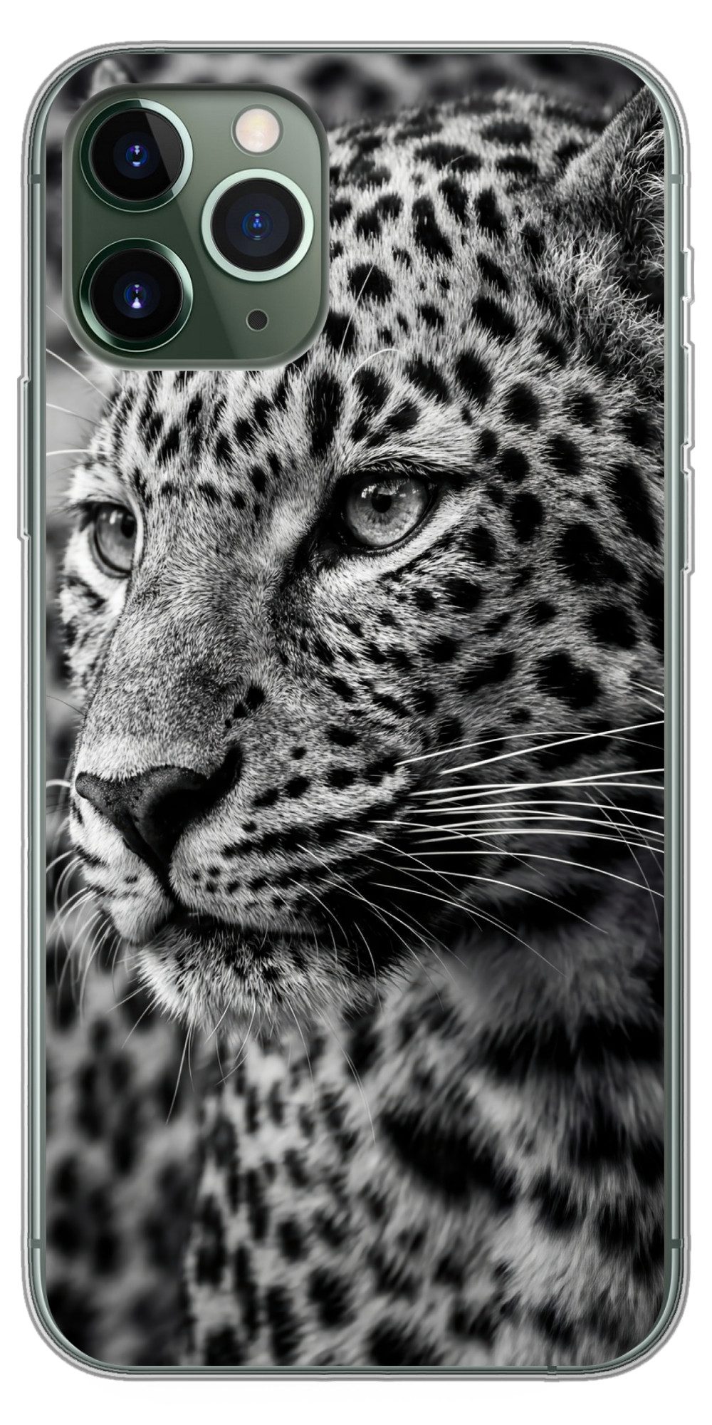MuchoWow Handyhülle für Apple iPhone 11 Pro Leopard - Schwarz - Weiß - Auge, Smartphone-Bumper, Print, Handy Schutzhülle Dünn
