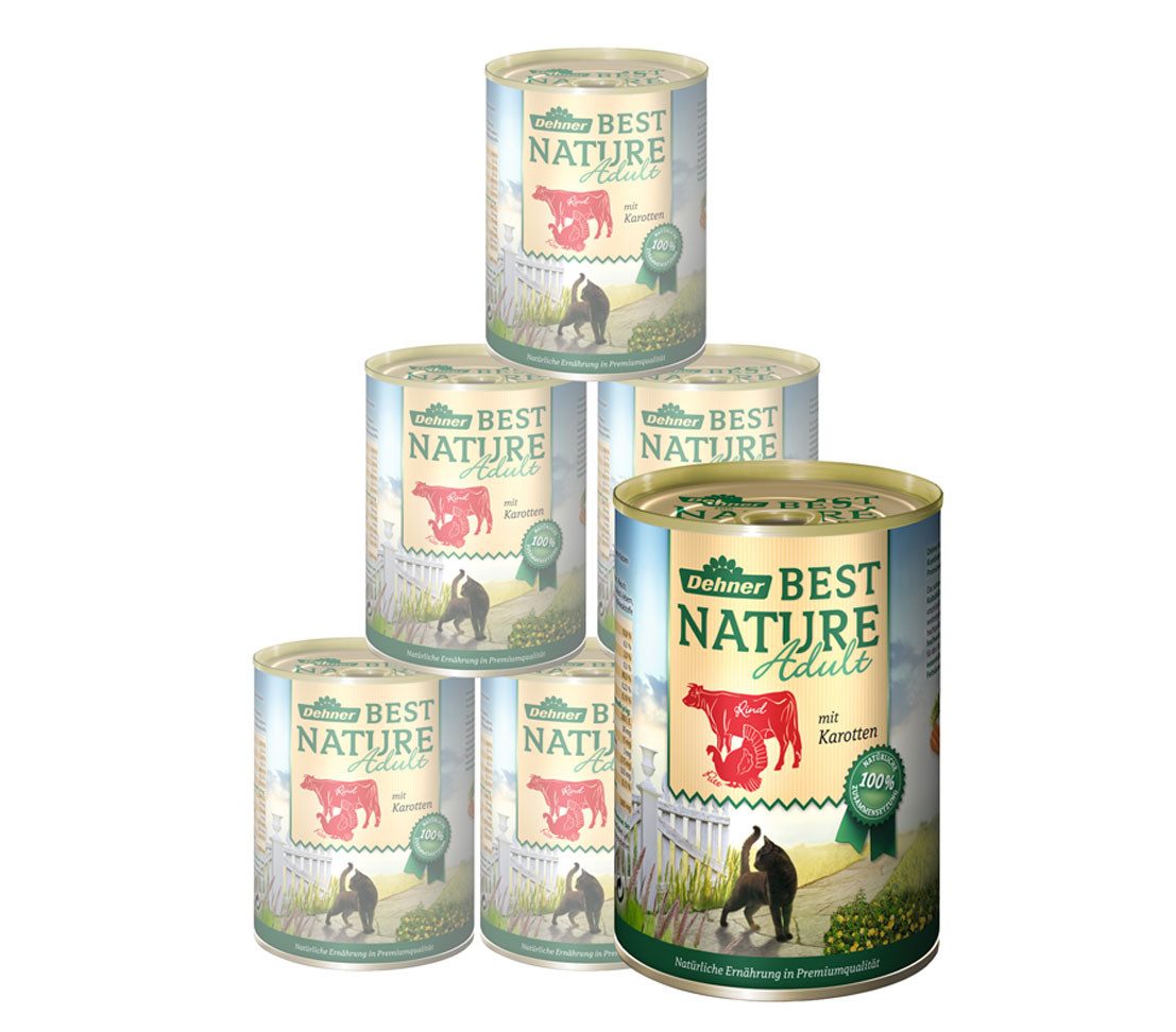 Dehner Best Nature Adult, versch. Sorten, 6 x 400 g Dose (2.4 kg), Nassfutter für: Katze, Nassfutter für ausgewachsene Katzen