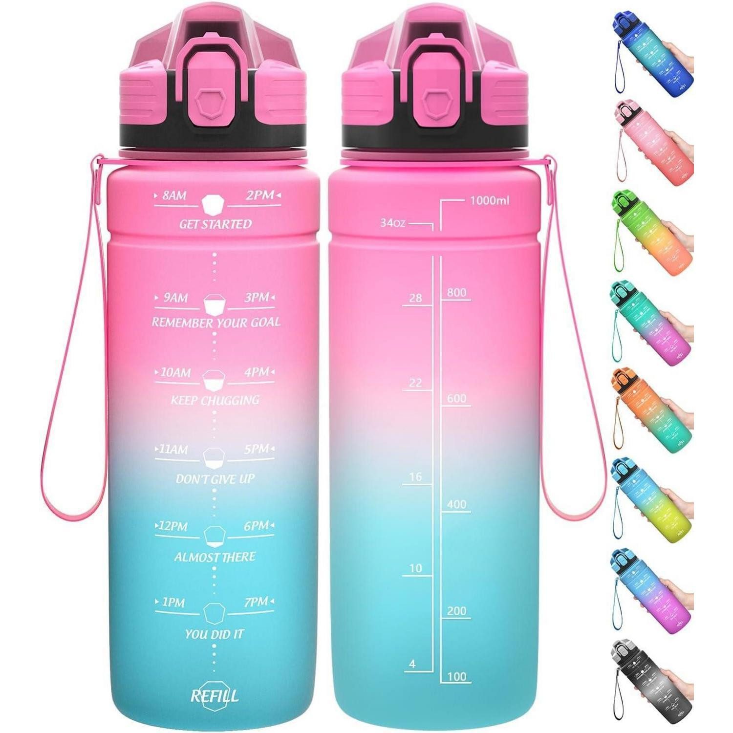 LuxusKollektion Aufbewahrungsbox Trinkflasche Kinder auslaufsicher Zeitmarkierung 500 ml Rosa-smaragd