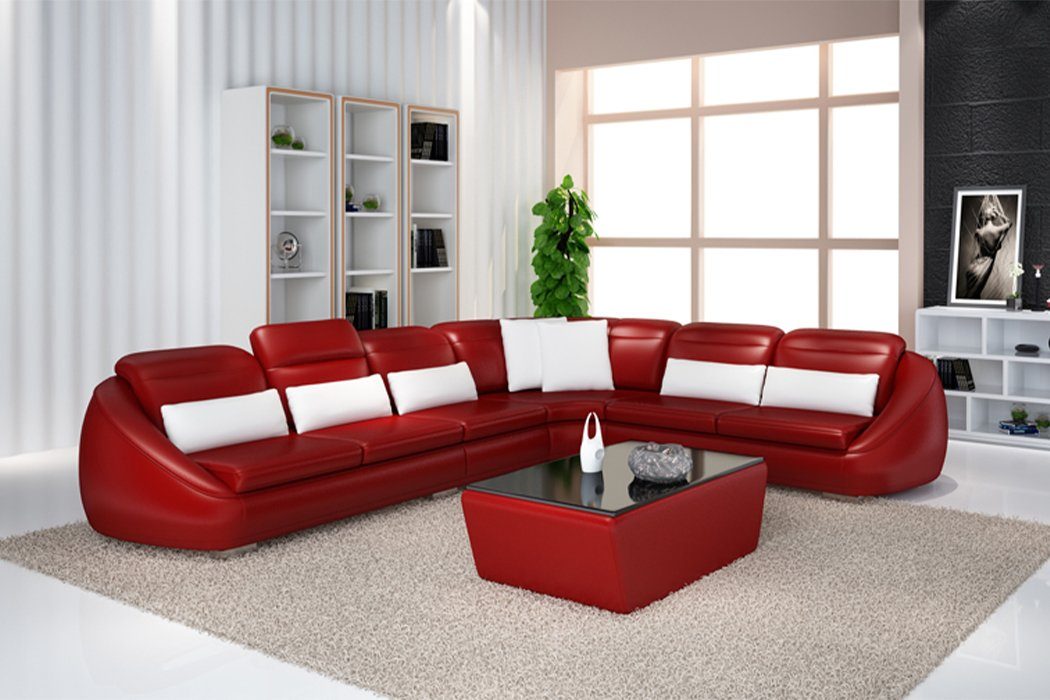 JVmoebel Ecksofa, Designer Sofa Couch Ecksofa mit Hocker Polster Garnitur Rot