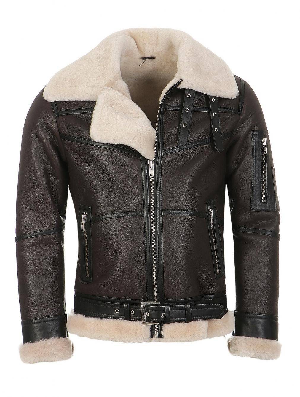 Hollert Bomberjacke B16 Herren Lammfelljacke Echtleder Merino Schaffell Fliegerjacke – Bild 2 von 5