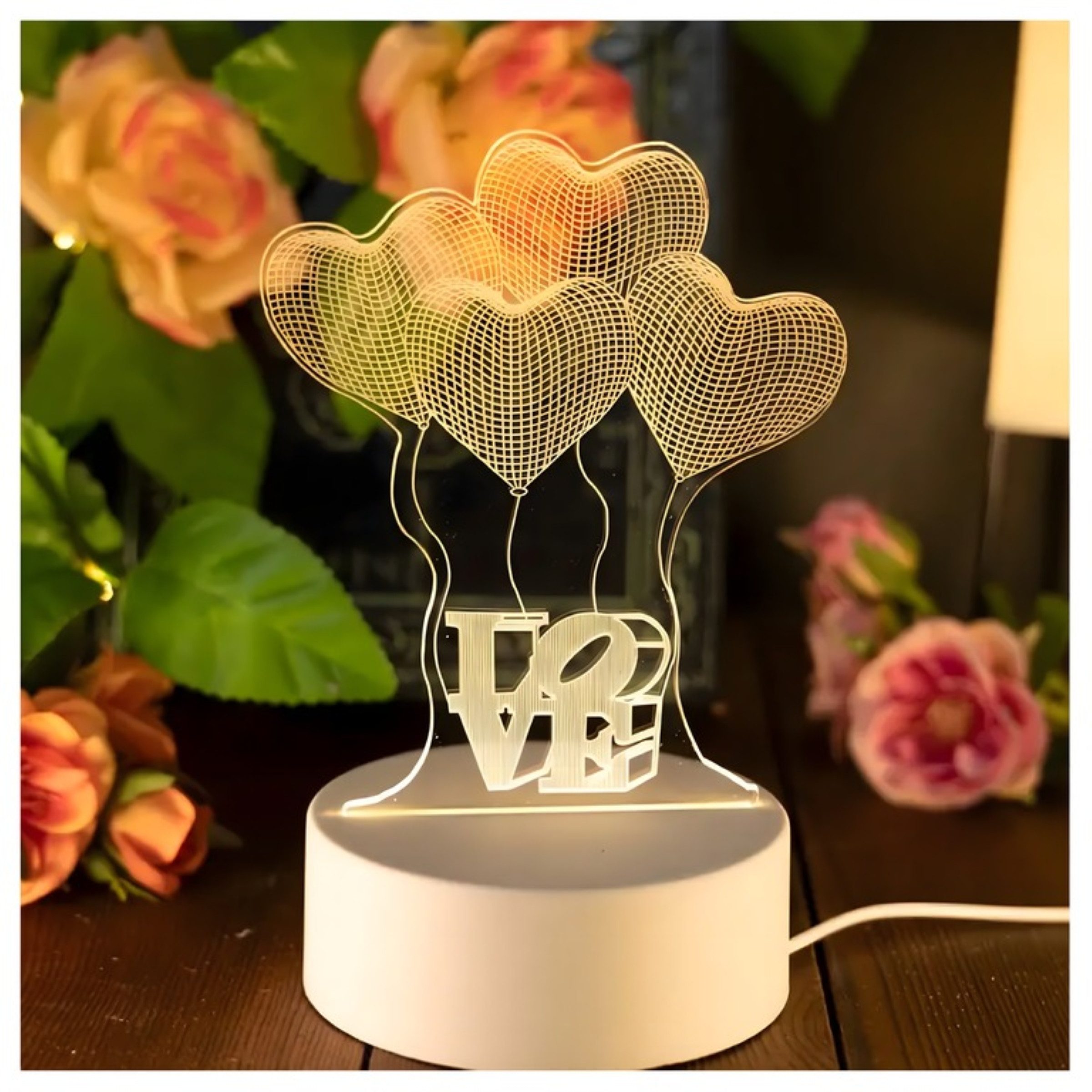 Realb2b LED Nachtlicht 3D LED Nachtlampe Love Heart USB Tischlampe Kinderzimmer, LED fest integriert, 3D Effekt LED USB oder Batterie Touch Bedienung Dekolicht