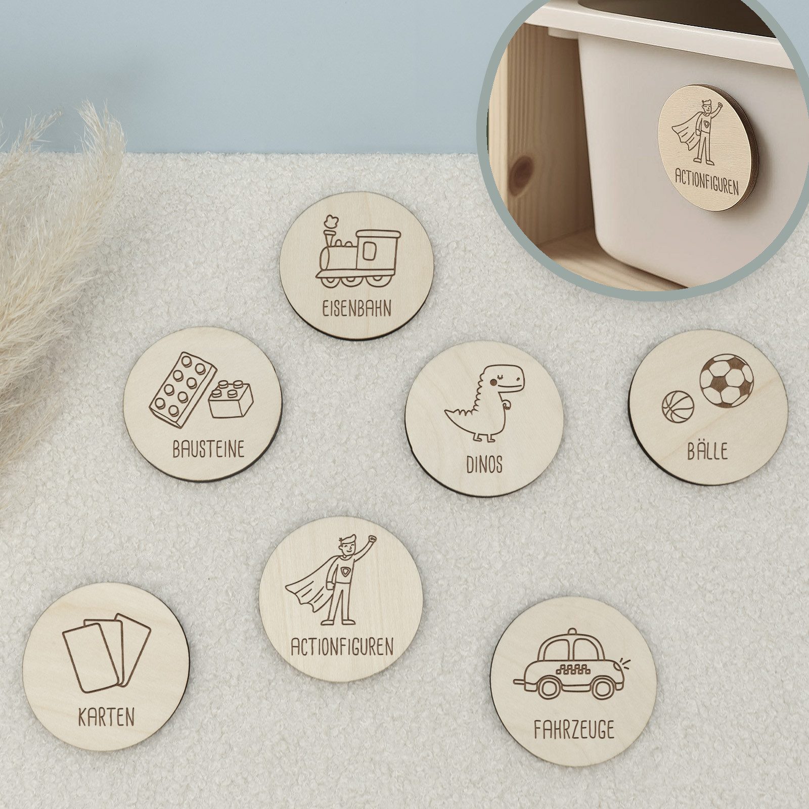 hellomini Wanddekoobjekt Hellomini Trofast Schilder Set Holz Beschriftung Spielzeugkiste