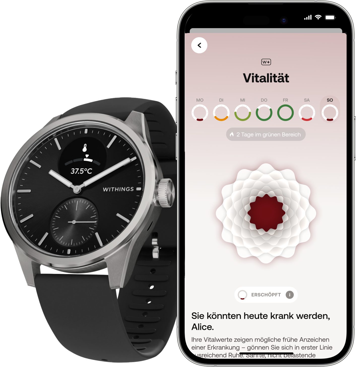 Withings ScanWatch 2 42mm Smartwatch (HealthSense OS), Aktivitätstracking, Schlafüberwachung, Herzgesundheit, Temperatur uvm.