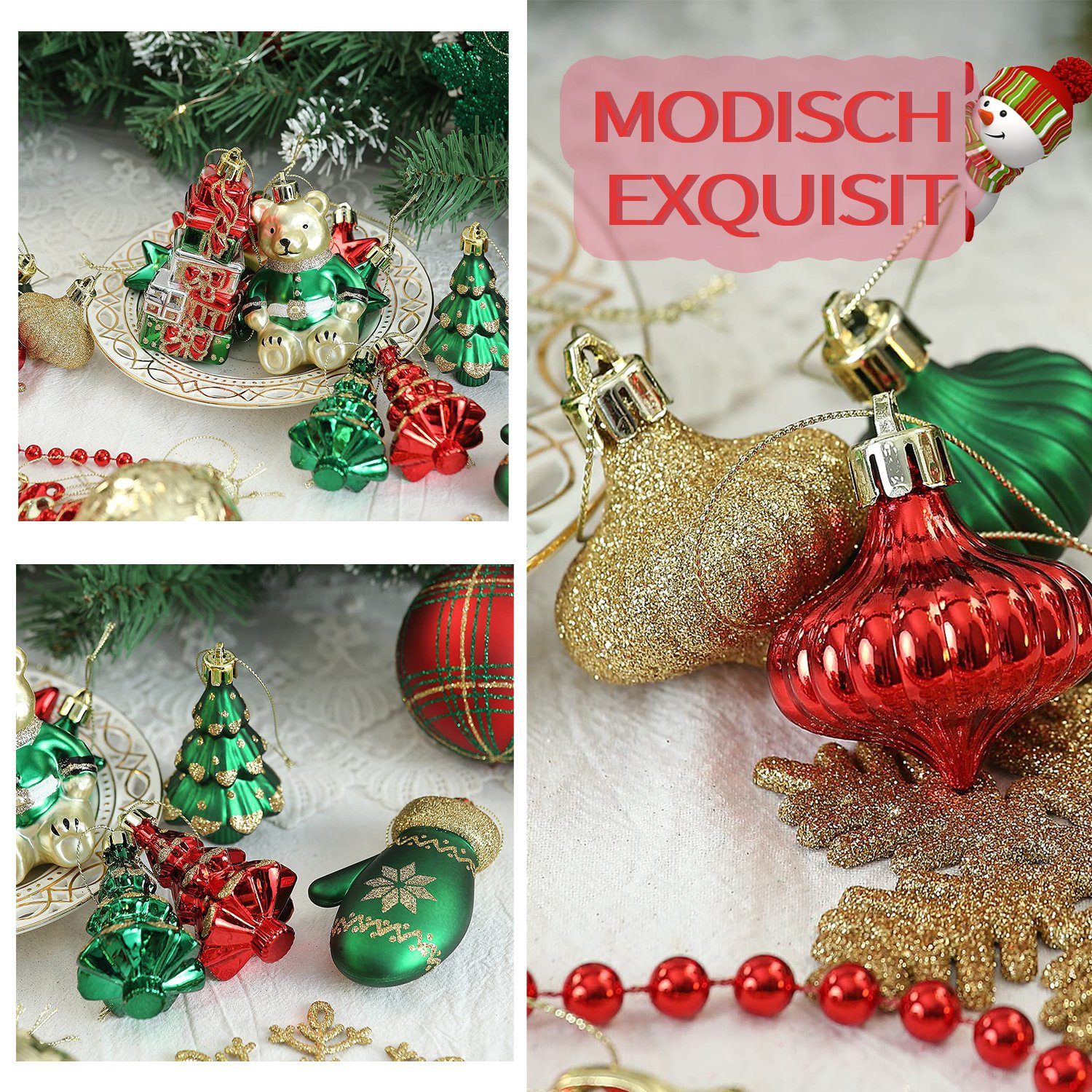 MAGICSHE Weihnachtsbaumkugel Kraftpapier Ornamente-Set Dekoobjekt Grün Rot Weiß 70-tlg