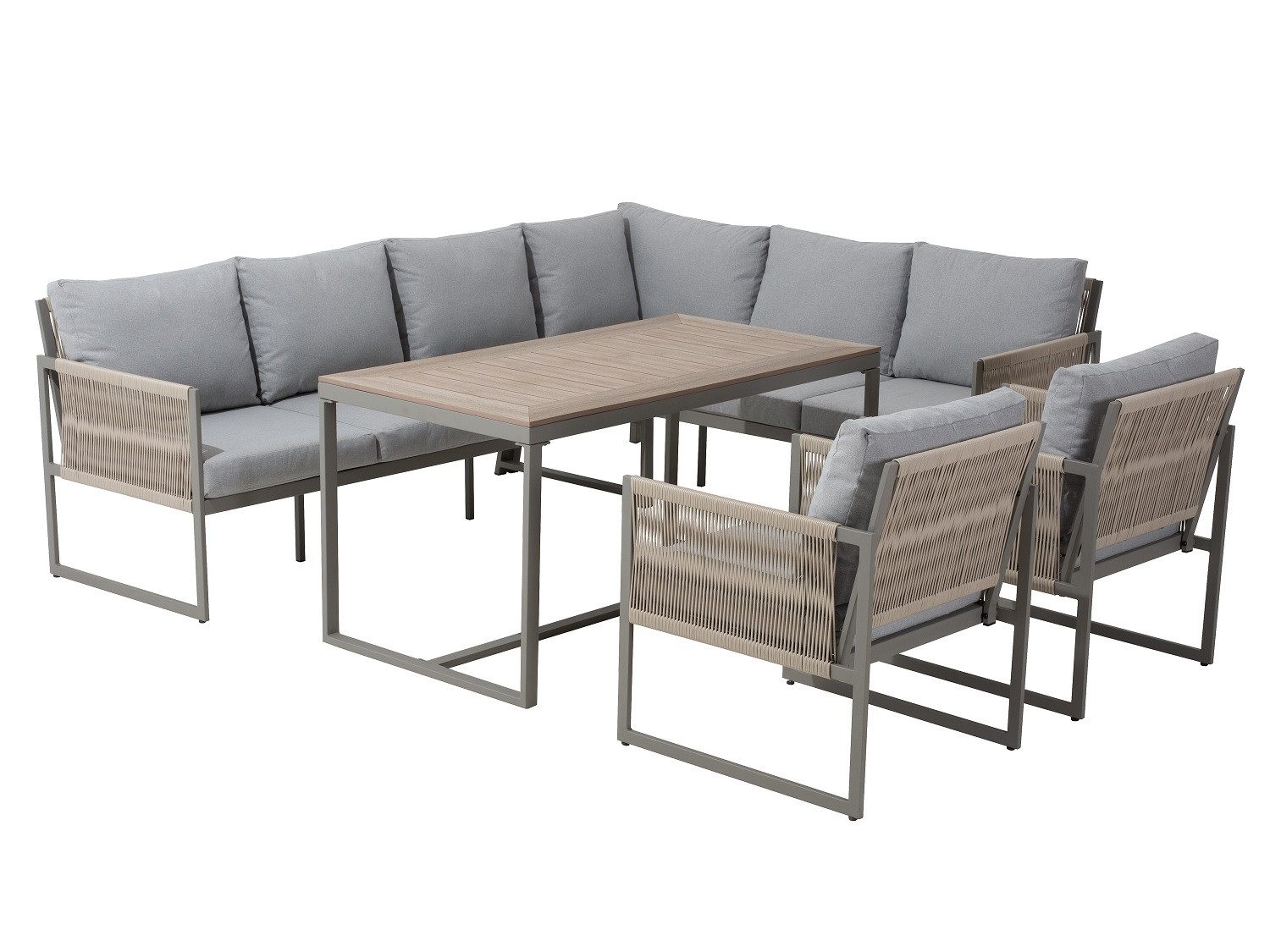 Gardissimo Gartenlounge-Set Marina Dining Ecklounge Set, (Spar-Set, 4-tlg., 1 Eckelement + 1 Tisch + 2 Sessel + Auflagen), wetterfest / pflegeleicht / hoher Tisch